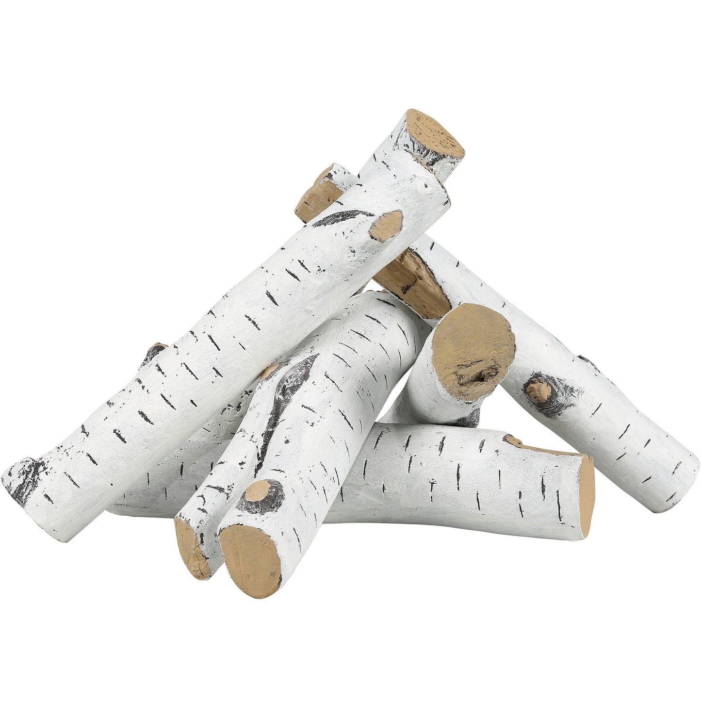 6 pcs Large with birch logs, gas fired ceramic firewood for fireplace, heat resistant firewood logs Gas realistic firewood, stackable firewood branches for gas fired stove, fire bowl indoor or outdoor