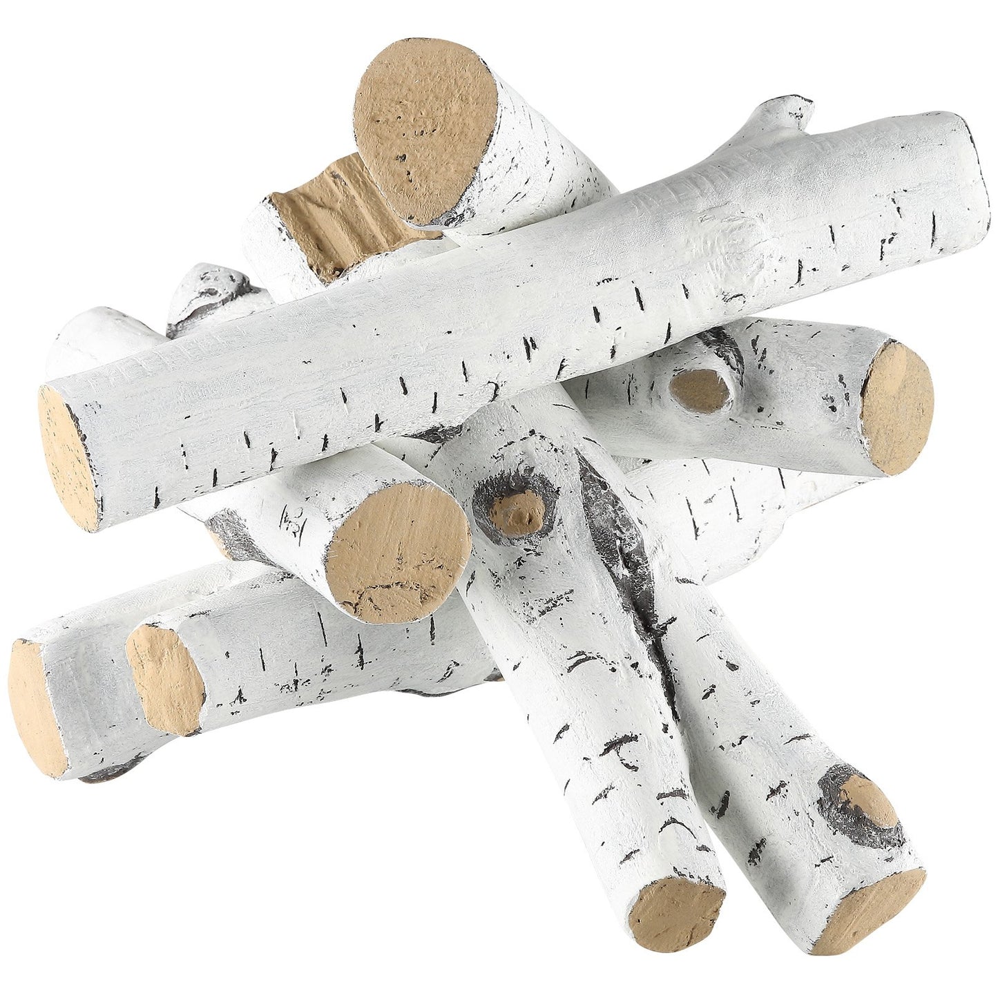 6 pcs Large with birch logs, gas fired ceramic firewood for fireplace, heat resistant firewood logs Gas realistic firewood, stackable firewood branches for gas fired stove, fire bowl indoor or outdoor