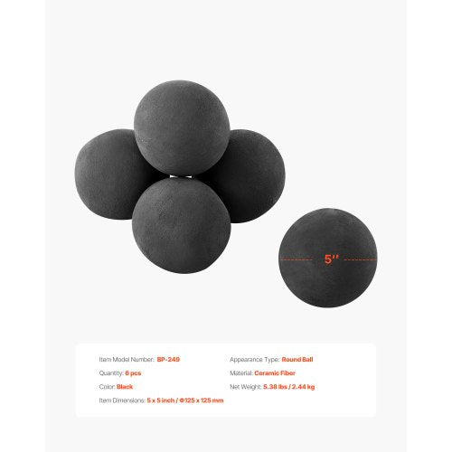 12.5 cm 6 pcs ceramic fireballs round fire stones reusable lava stones