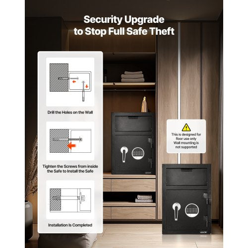 1,2 kubikfot kassaskåp, stor kapacitet med framstycke och digital knappsats, kraftigt kassaskåp med 2 våningar och reservnycklar för kontanter, bankkvitto, smycken, dokument, sedlar, svart | EU