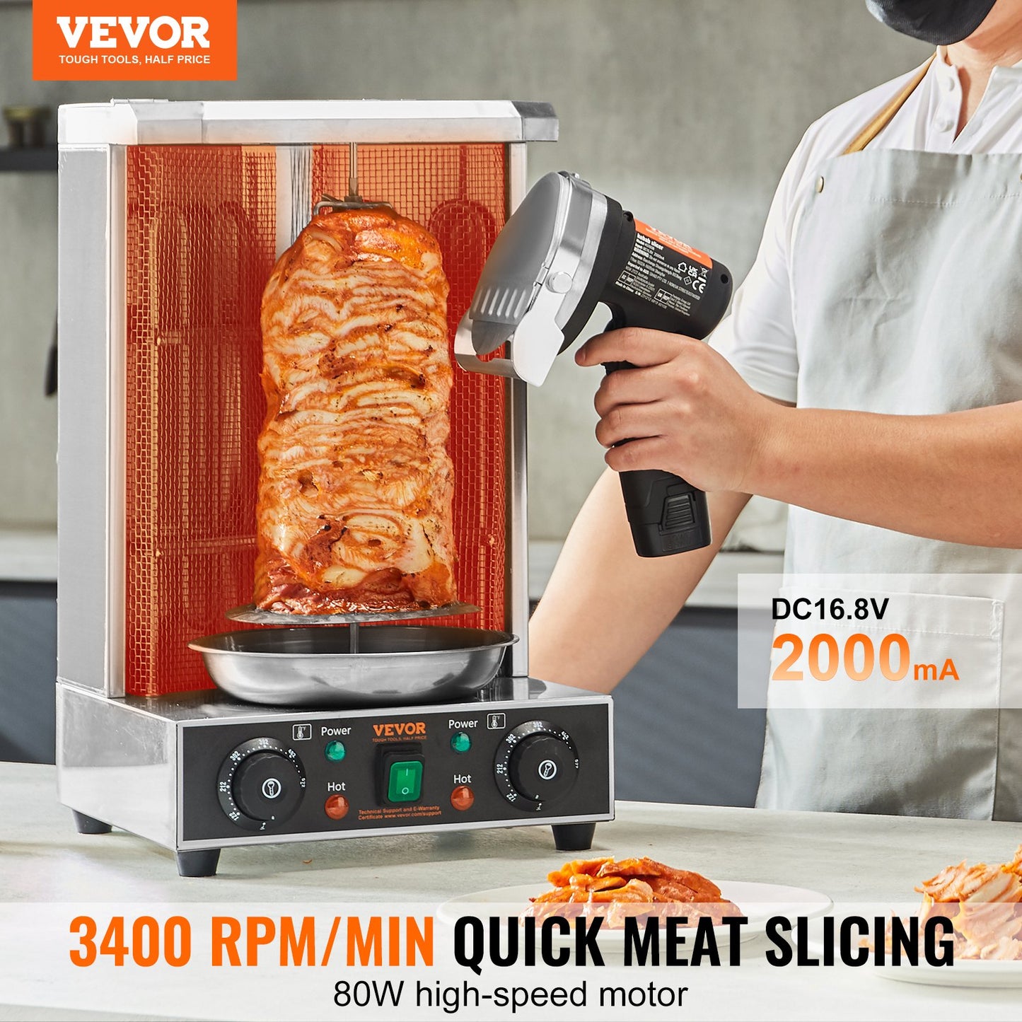 Elektrisk shawarmakniv sladdlös turkisk doner kebab köttskärare 2 blad