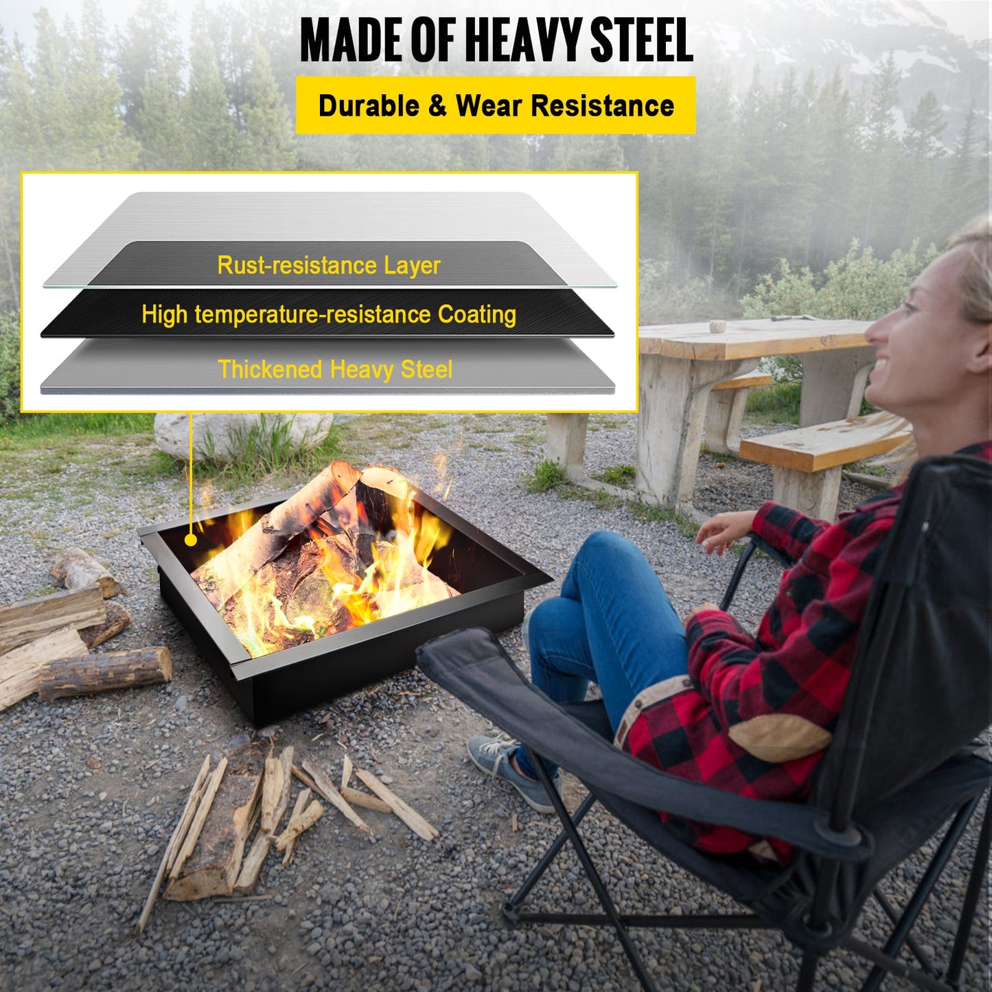 Fire Pit Ring, 36-tums yttre/30-tums innerdiameter Fire Pit Insert, 1,5 mm tjocklek Brandring, DIY stålring med tång i marken Fire Pit Liner för utomhus, uteplats, bakgård