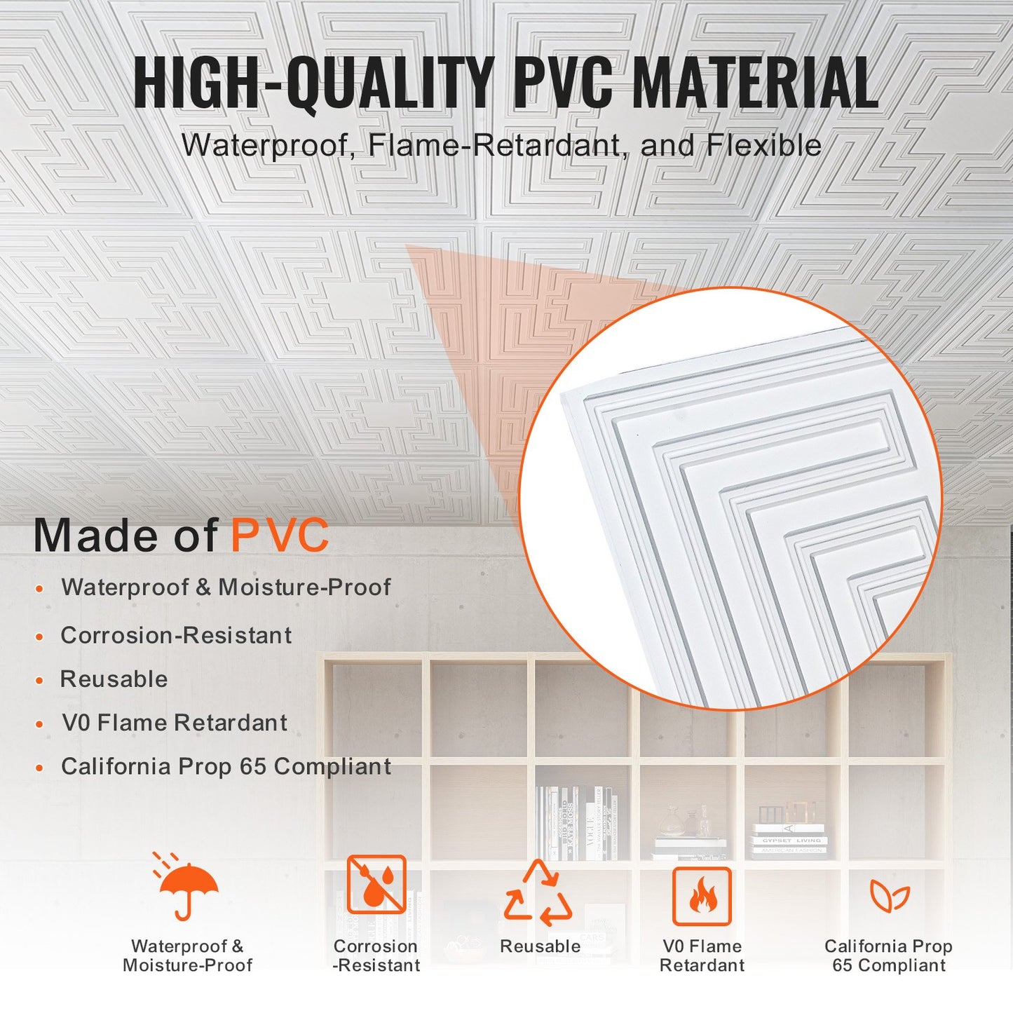 Takplattor 12-pack 24 x 24 i PVC Enkel installation Vit ekomönster