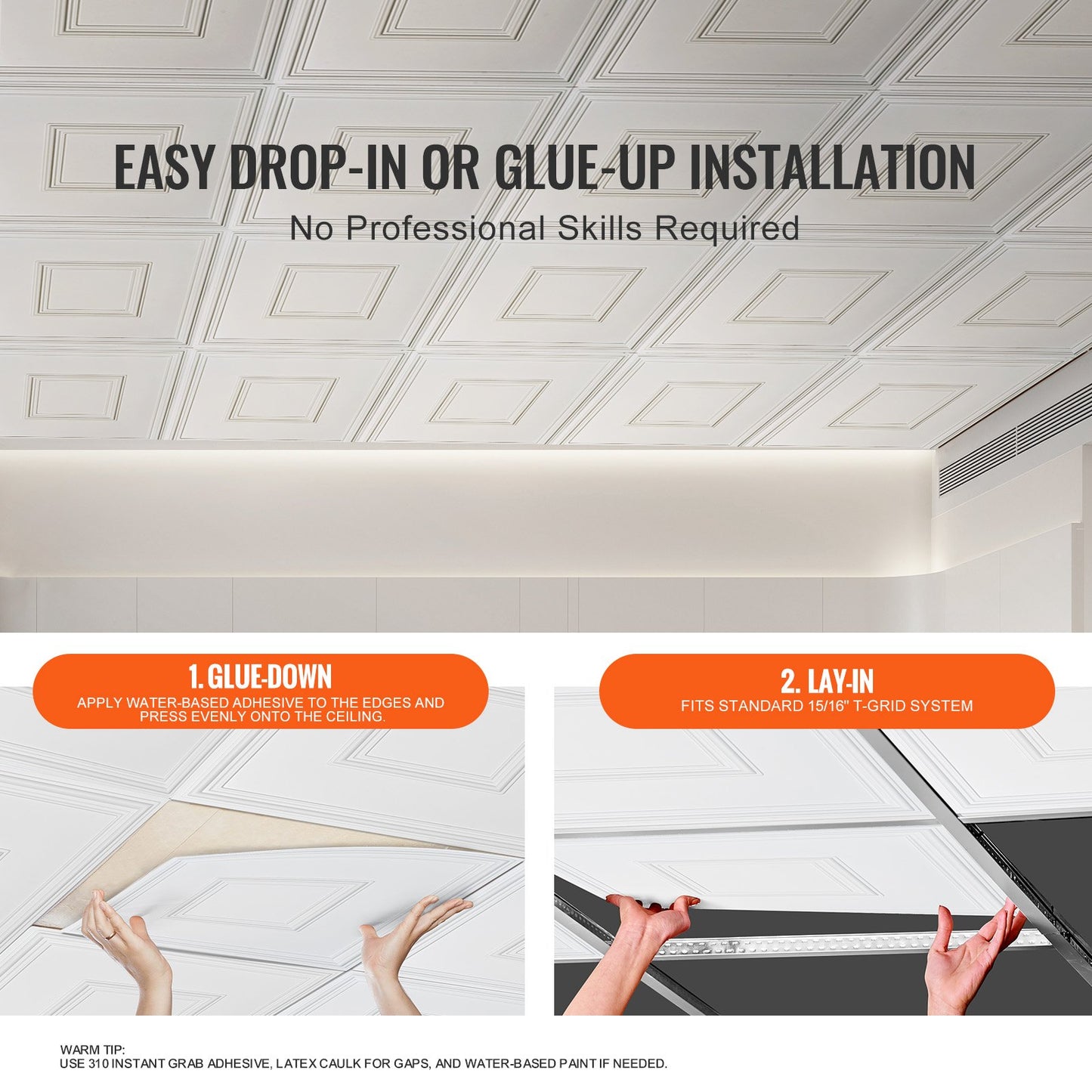 Takplattor 12-pack 24 x 24 i PVC Enkel installation Vit Geometrisk
