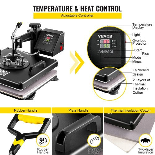 Heat Press 5 in 1 Heat Press Machine 38x38cm Heat Transfer Press 15x15Inch T-shirt Press Multifunctional Sublimation Machine for T-shirt Mug Hat Plate Transfer | EU