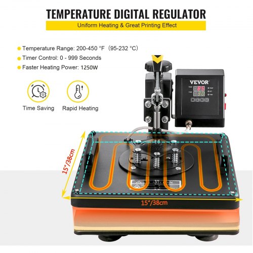 Heat Press 5 in 1 Heat Press Machine 38x38cm Heat Transfer Press 15x15Inch T-shirt Press Multifunctional Sublimation Machine for T-shirt Mug Hat Plate Transfer | EU