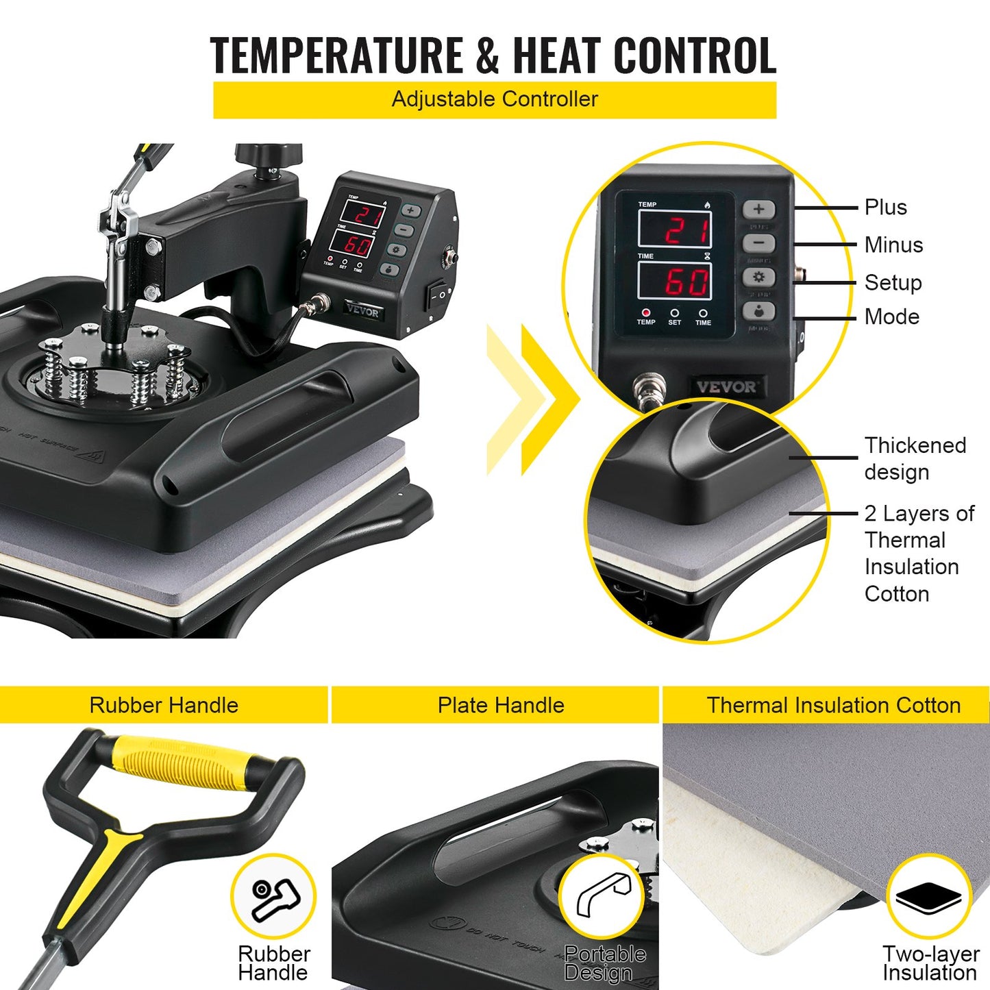 Heat Press Machine 15 x 15 Inch 8 In 1 Heat Press 1000W Sublimeringsmaskin 360° Rotation Swing Away Heat Press 8 In 1 Skjorta Tryckmaskin Dual-Tube Uppvärmning för DIY T-shirts Kepsmuggar (svart)