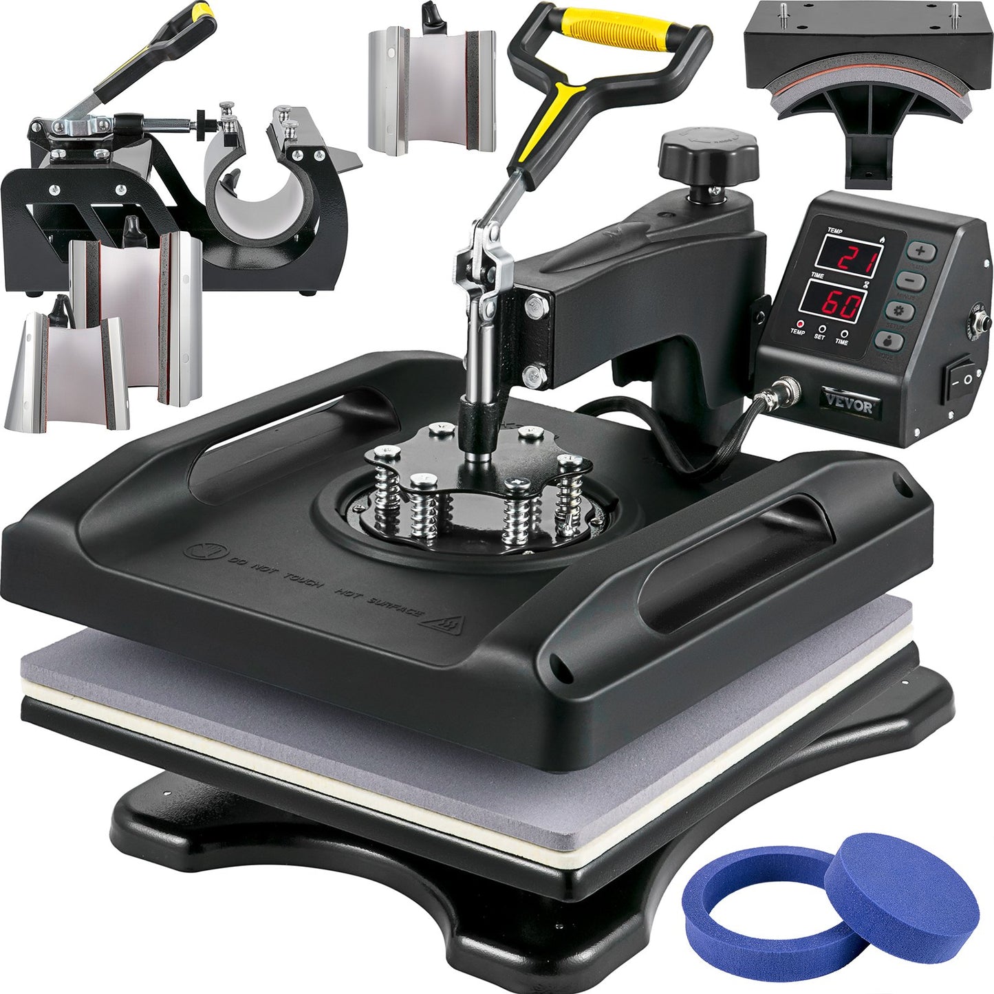 Heat Press Machine 15 x 15 Inch 8 In 1 Heat Press 1000W Sublimeringsmaskin 360° Rotation Swing Away Heat Press 8 In 1 Skjorta Tryckmaskin Dual-Tube Uppvärmning för DIY T-shirts Kepsmuggar (svart)