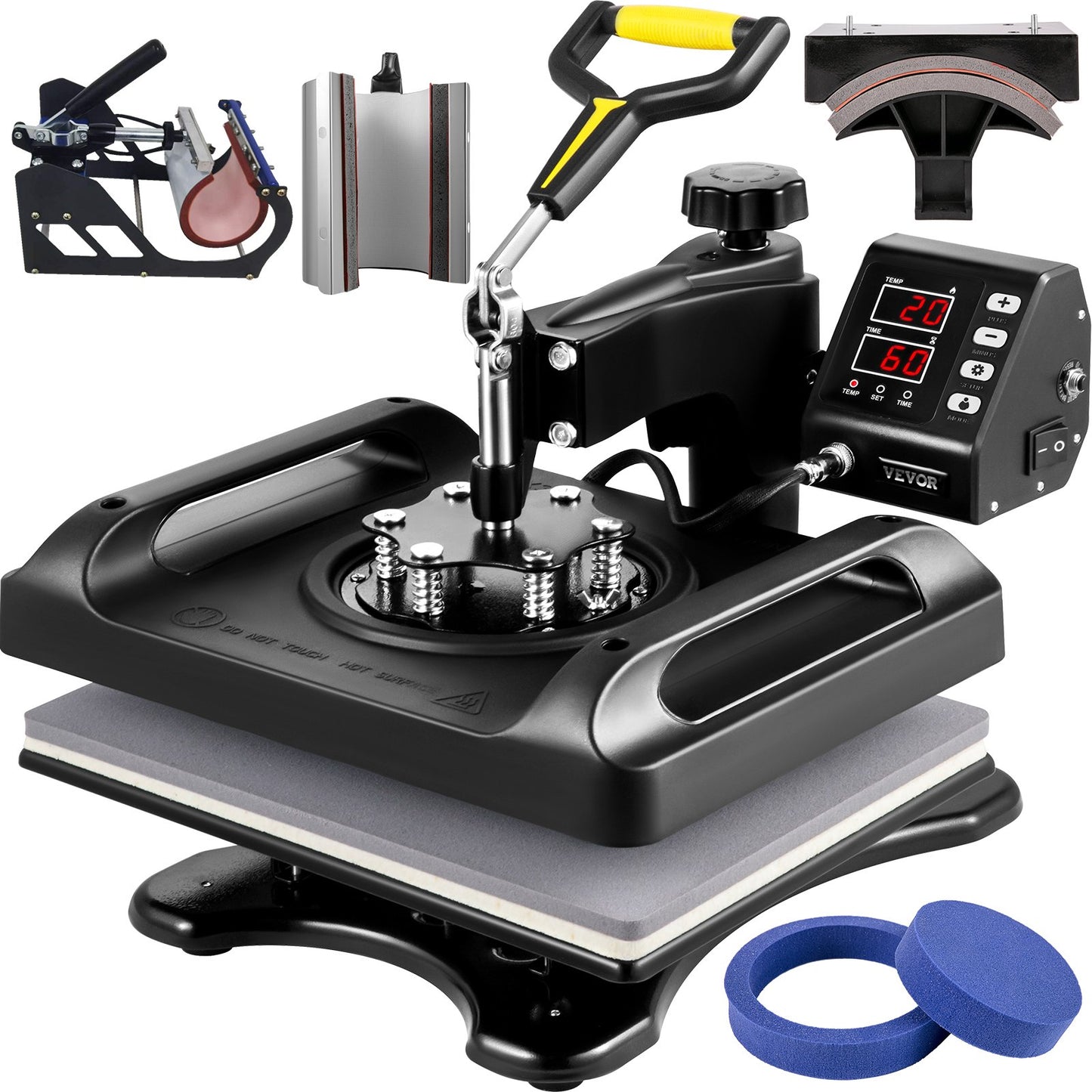 Wärmepresse 12 x 15 Zoll 6-in-1-Wärmepresse 360°-Drehung Schwenkbare Wärmepresse 1000-W-Sublimationsmaschine 6-in-1-Schwarzhemd-Druckmaschine Doppelrohrheizung für DIY-Tassen, Kappen, T-Shirts