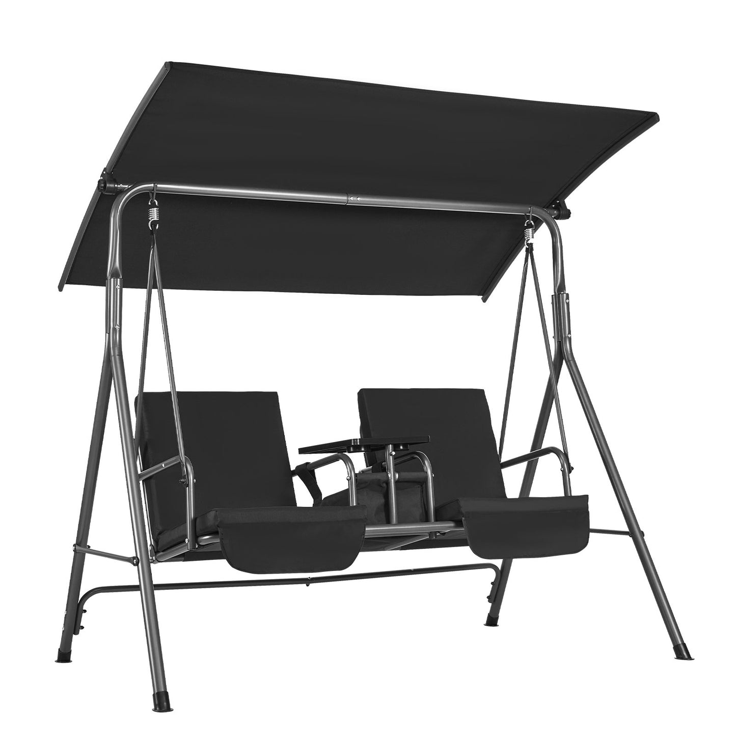 2-seater patio swing chair Patio swing with adjustable canopy Black
