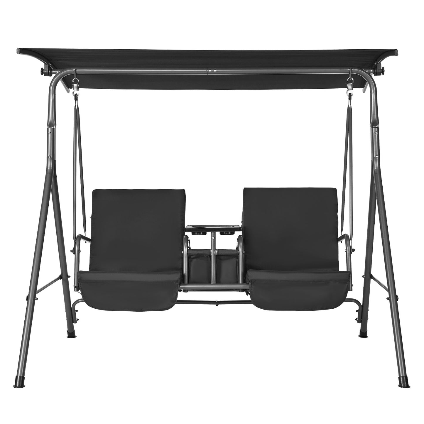 2-seater patio swing chair Patio swing with adjustable canopy Black