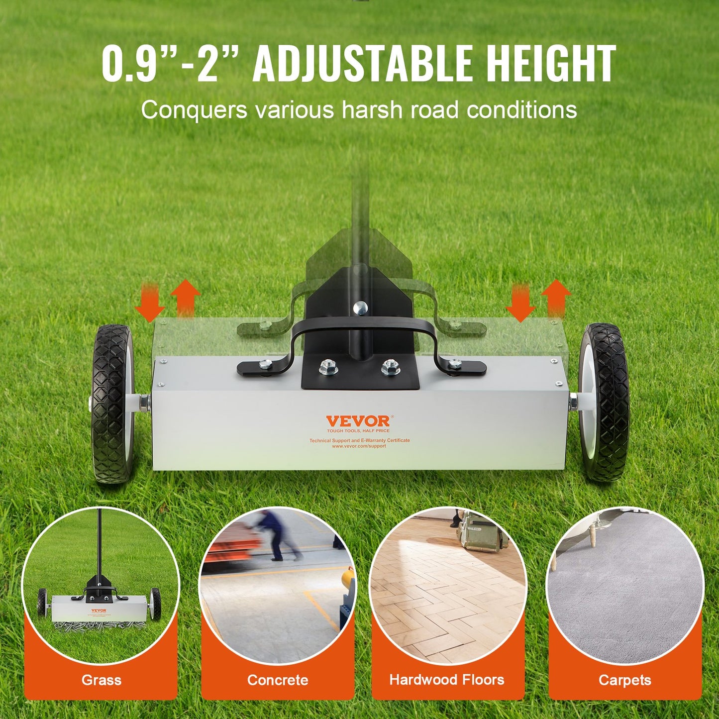 45 Pound Rolling Magnetic Sweeper with Wheels, Magnetic Pickup Push Type Sweeper, 18 Inch Pickup with Large Magnet for Lawn, Magnet with Telescopic Handle, Easy Cleaning of Workshop Garage