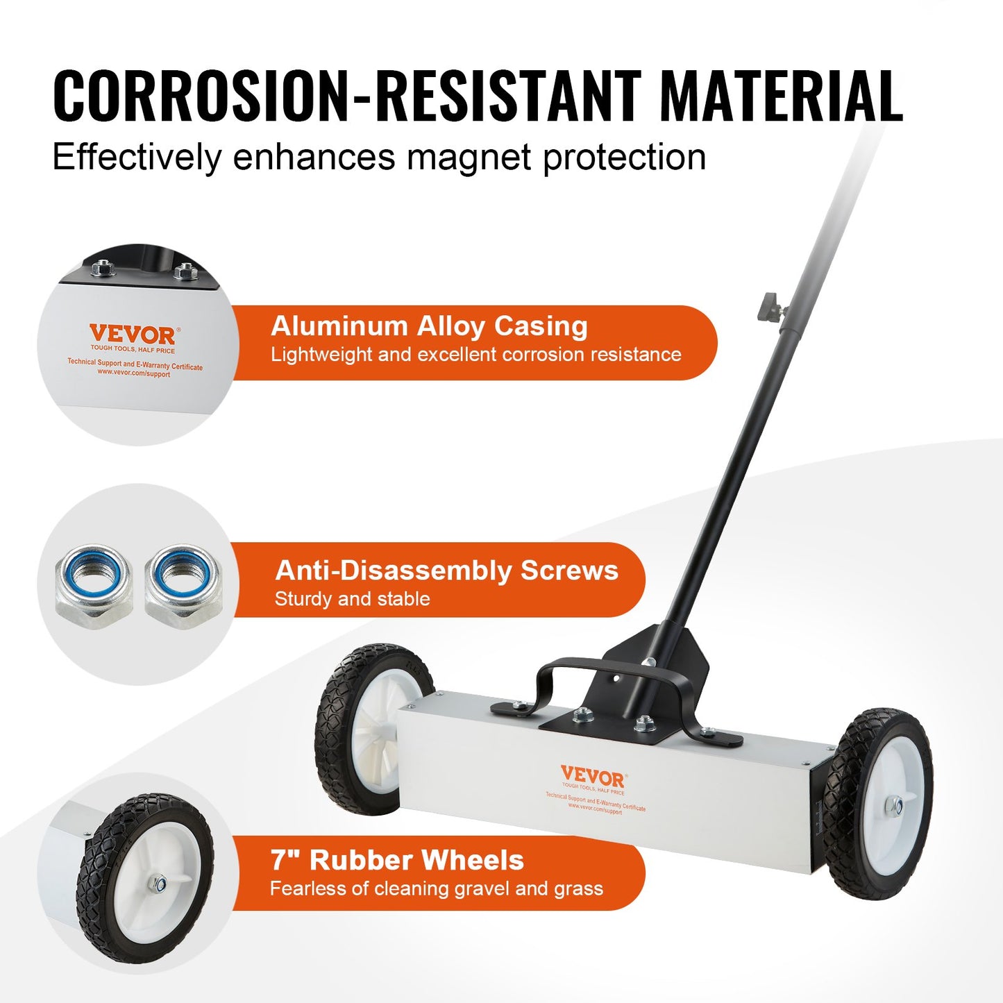 45 Pound Rolling Magnetic Sweeper with Wheels, Magnetic Pickup Push Type Sweeper, 18 Inch Pickup with Large Magnet for Lawn, Magnet with Telescopic Handle, Easy Cleaning of Workshop Garage