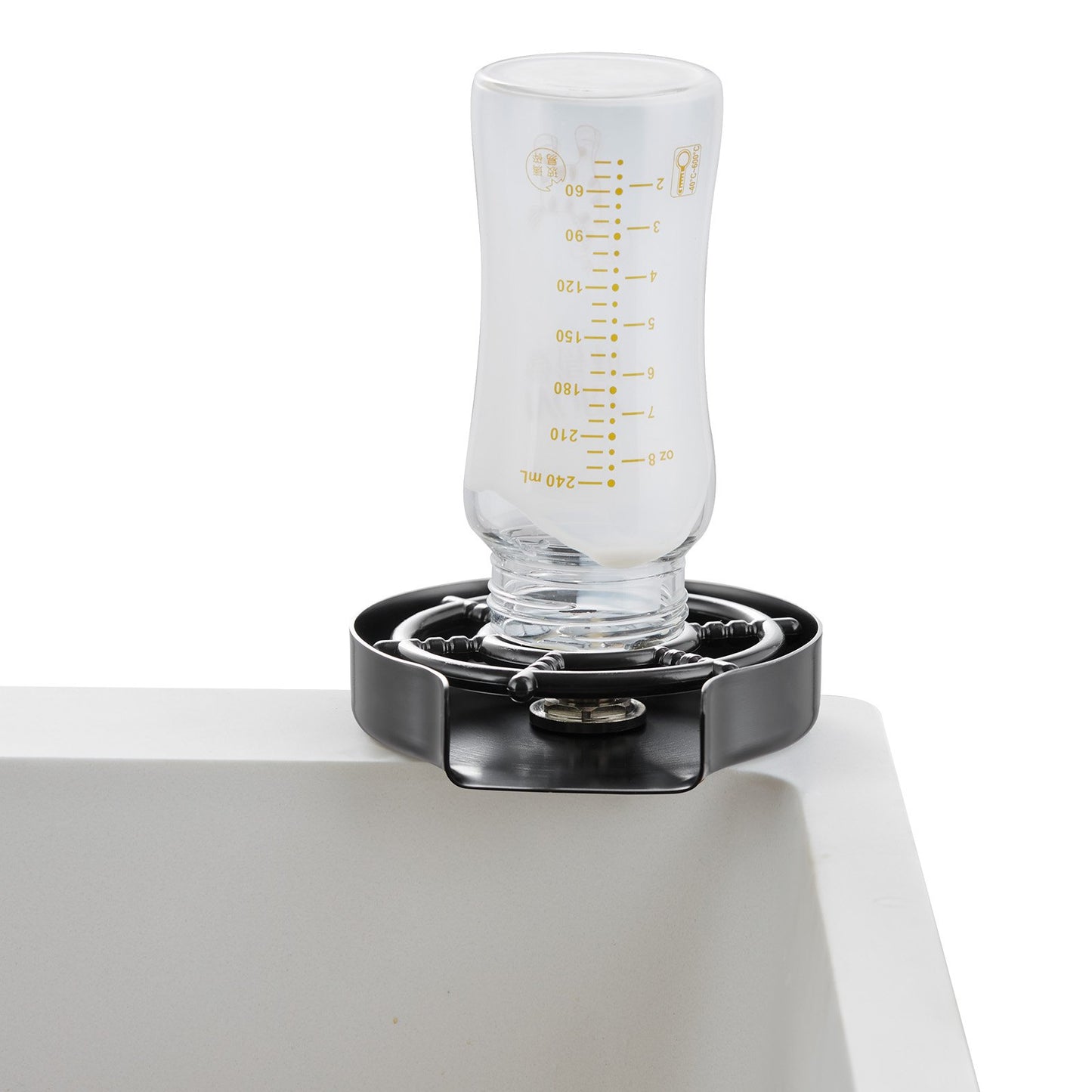 Glass Rinser, 10 Powerful Spraying Jets 360° Rotating Cup Rinser for Sink, 304 Stainless Steel Faucet Cup Washer with ABS Cup Holder for Baby Bottle, Glass Cup, Wine Glass (Matte Black Base)