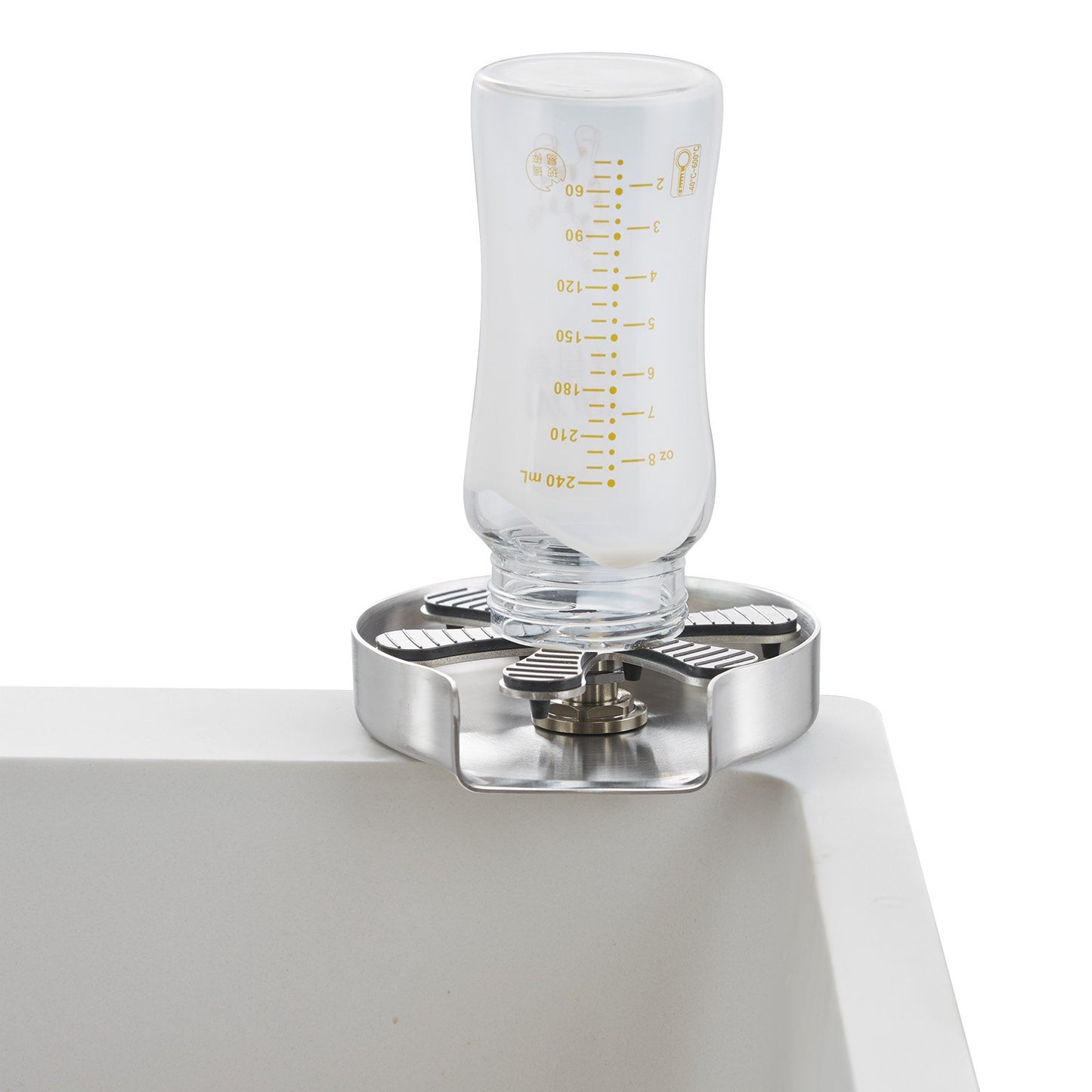 Glass Rinser, 10 Powerful Spraying Jets 360° Rotating Cup Rinser for Sink, 304 Stainless Steel Faucet Cup Washer with Silicone Nonslip Pad for Baby Bottle, Glass Cup, Wine Glass (Drawing Base)