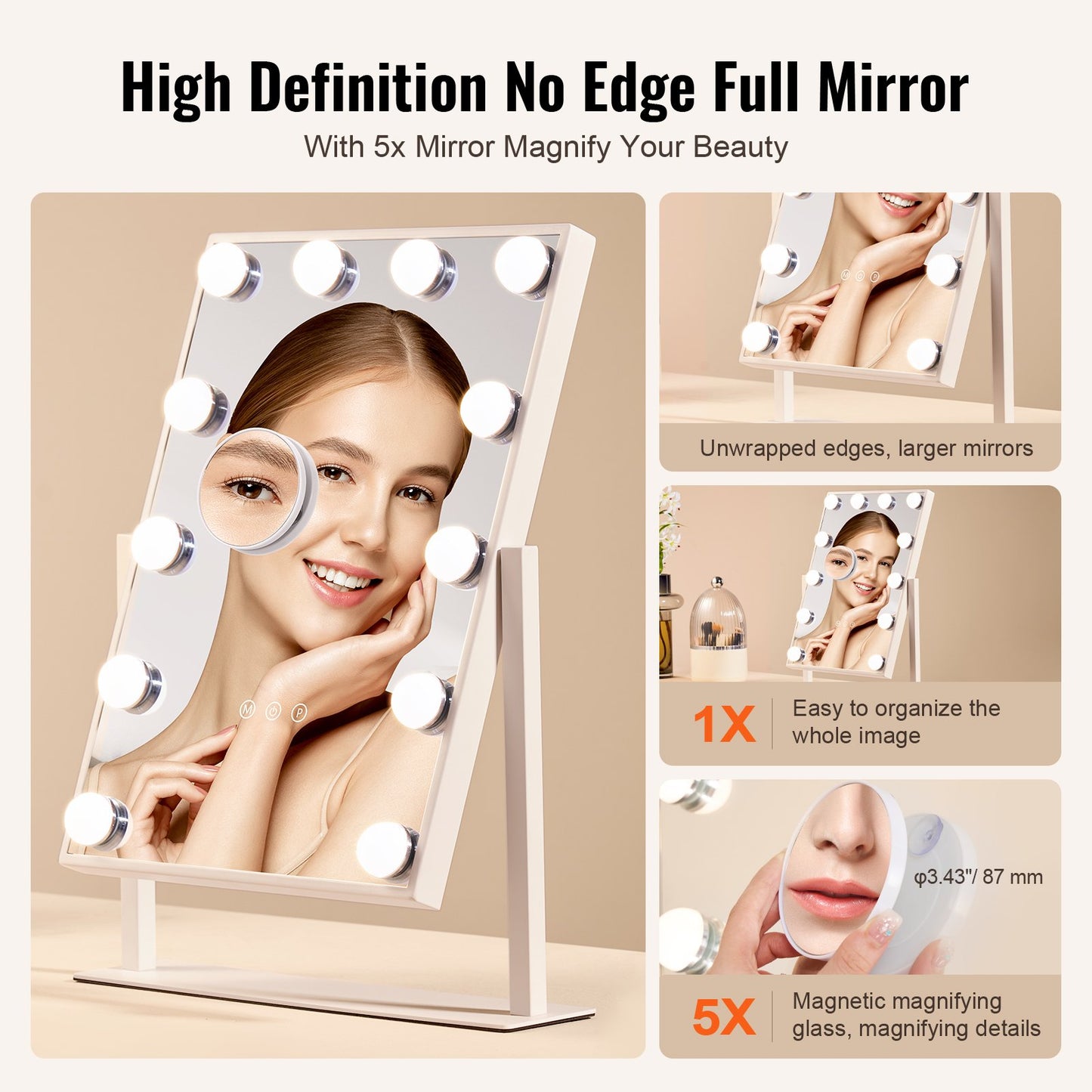 Hollywood Makeup-sminkspegel med lampor 5x förstoring 16,1x11,8 tum