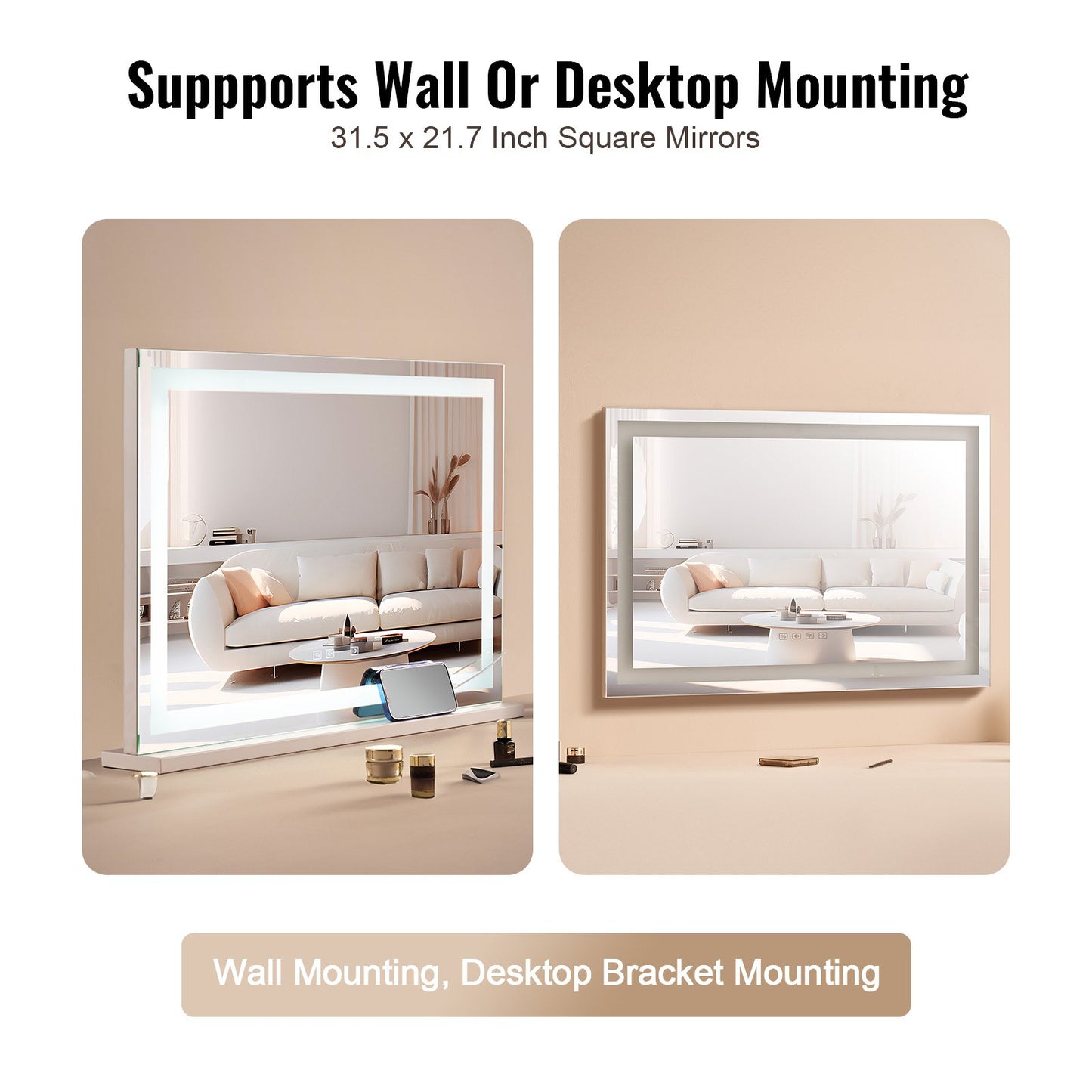 Lighted Makeup Mirror 3 Color med Bluetooth USB Desktop Väggfäste 21,7 tum