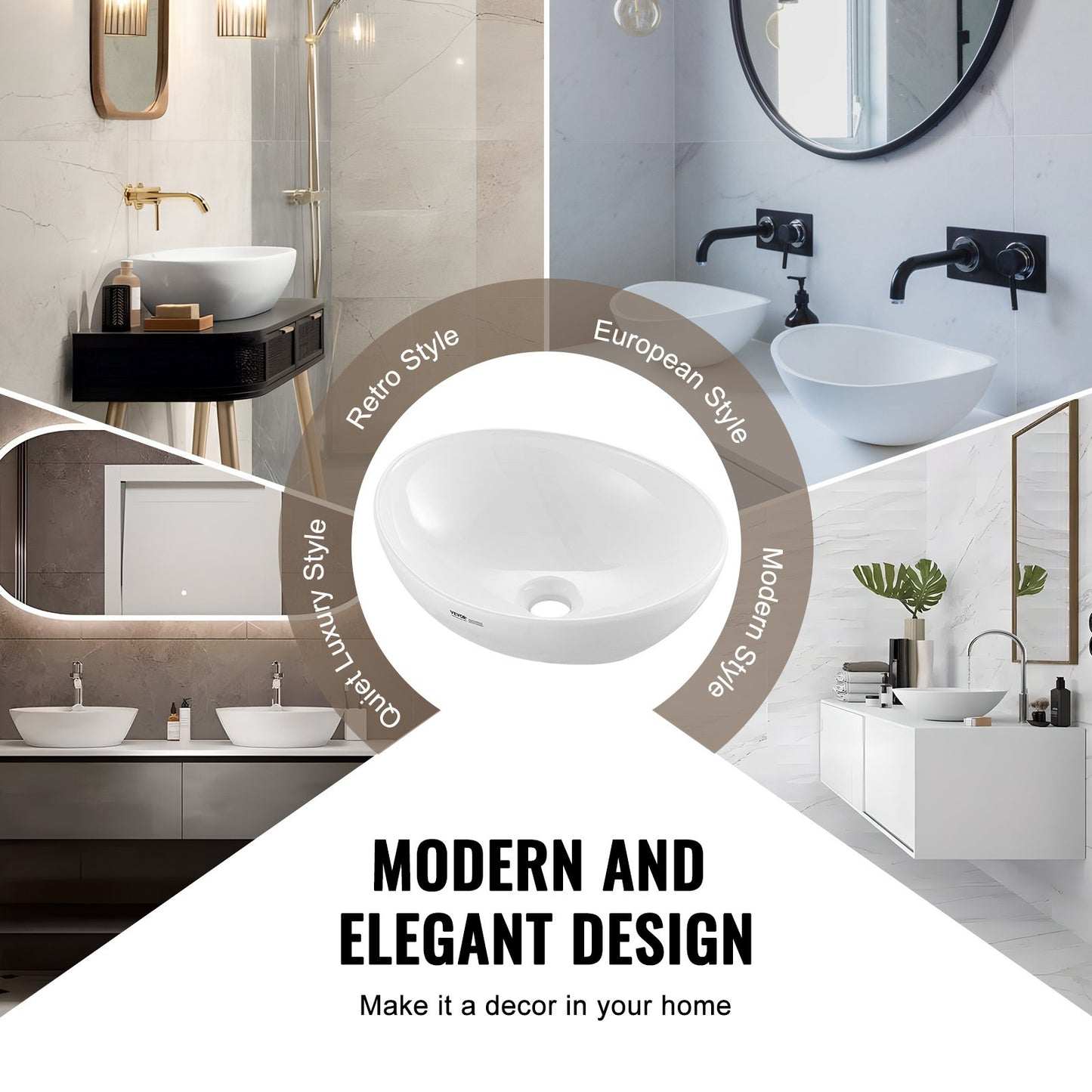 Modern Ceramic Sink 16"x13.4" Bathroom Bowl Countertop White