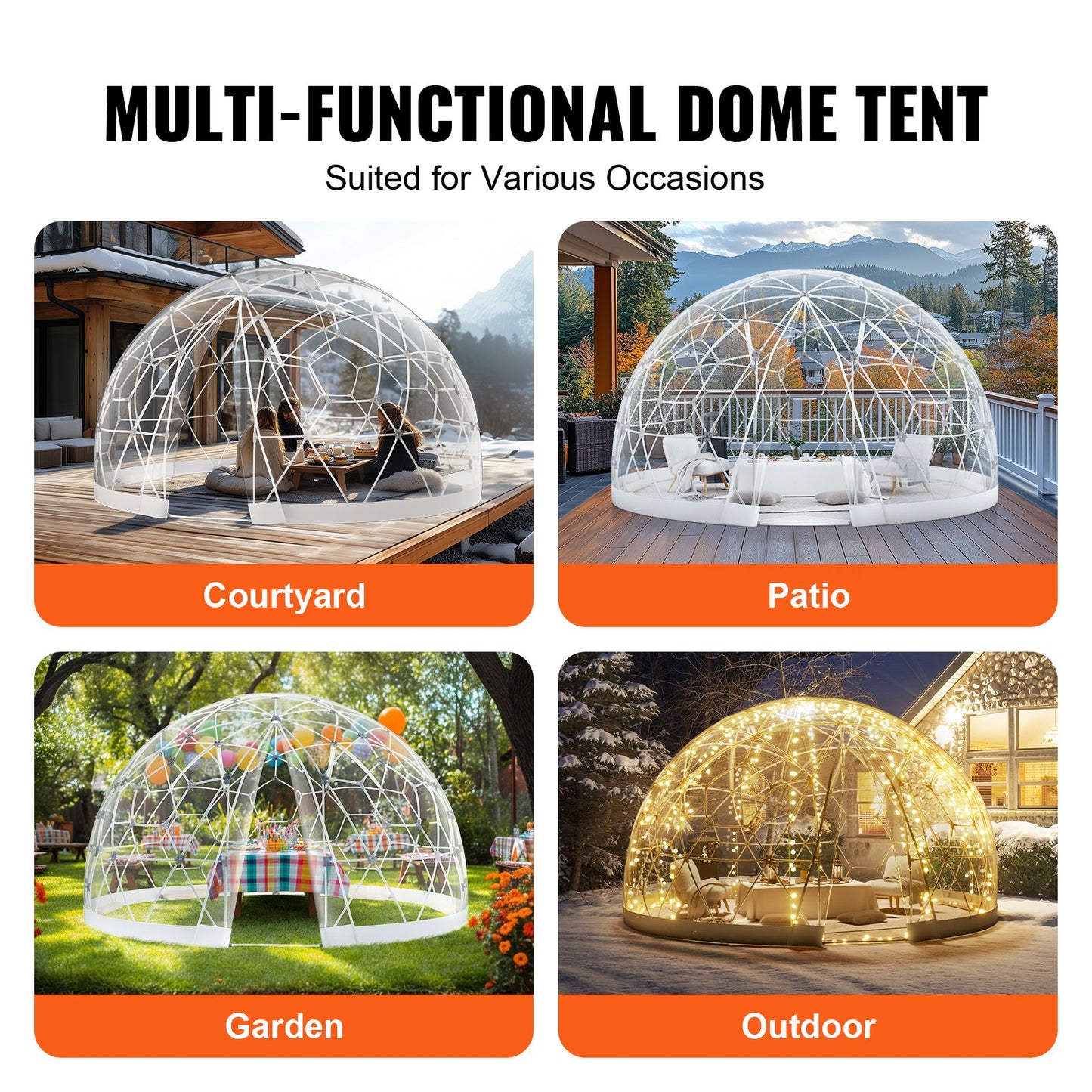 12FT Kupolbubbeltält Utomhushus Campingskydd med genomskinligt fönster