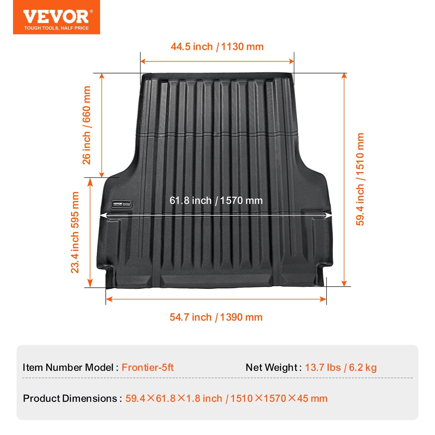 Truck Bed Mat Fit 2022-2024 Nissan Frontier TPE Truck Bed Liner Tillbehör