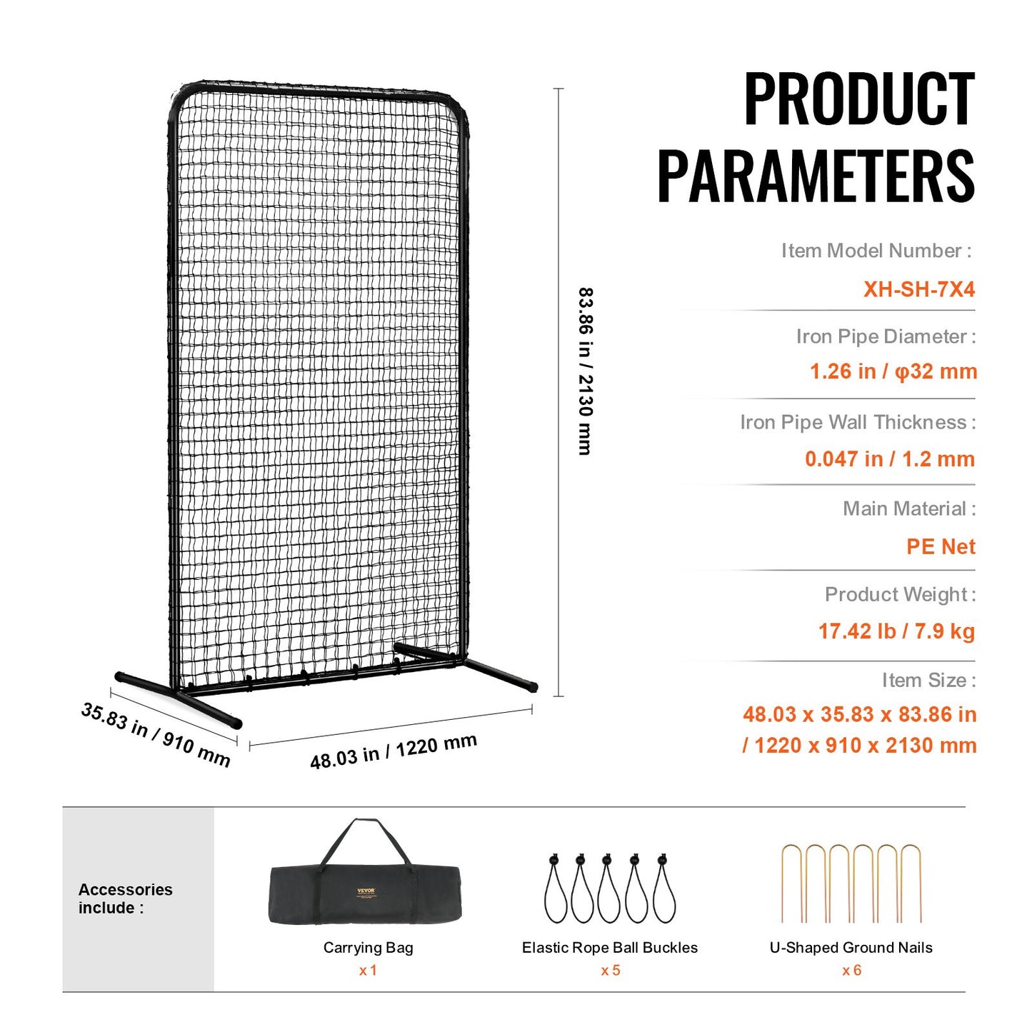 I Screen Baseball för Batting Cage, 7x4 ft Baseball Softball Säkerhetsskärm, Body Protector Bärbar Batting Screen med bärväska och markinsatser, Heavy Duty Pitching Net för Pitchers Protection