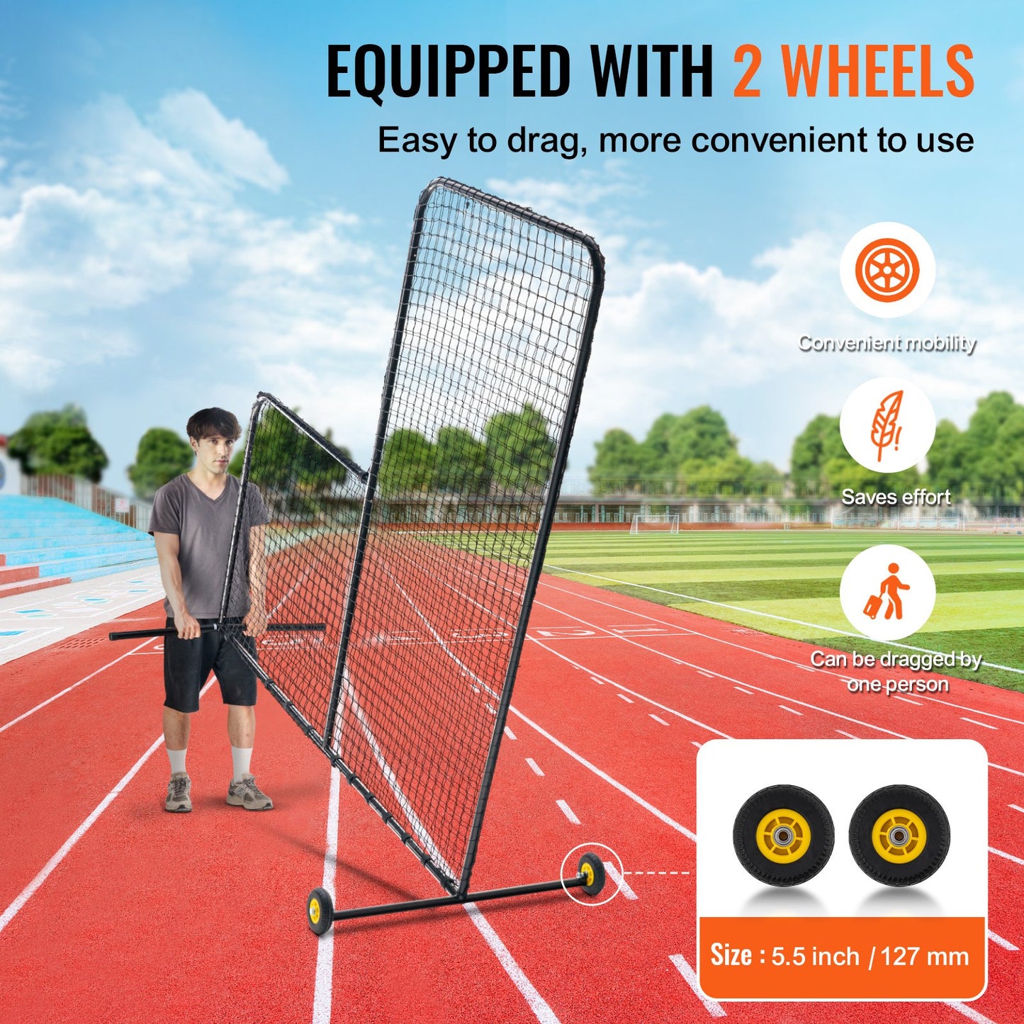 L Screen Baseball for Batting Cage, 7x7 ft Softball Safety Screen, Body Protector Portable Batting Screen with Carrying Bag, Wheels, Ground Stakes, Heavy Duty Pitching Net for Pitchers Protection