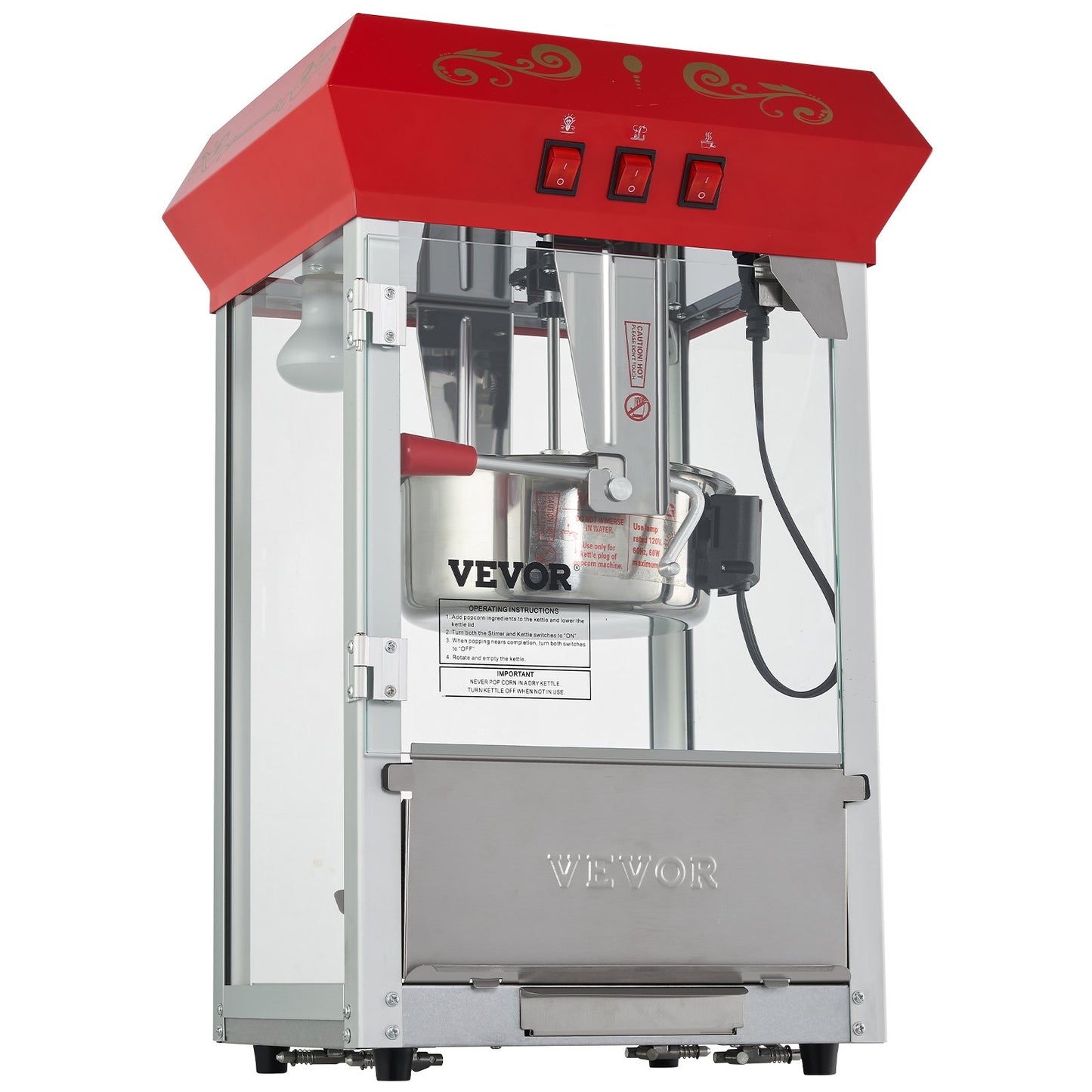 Popcorn Popper Machine Countertop Popcorn Maker 850W 8 Oz 48 Cups Red