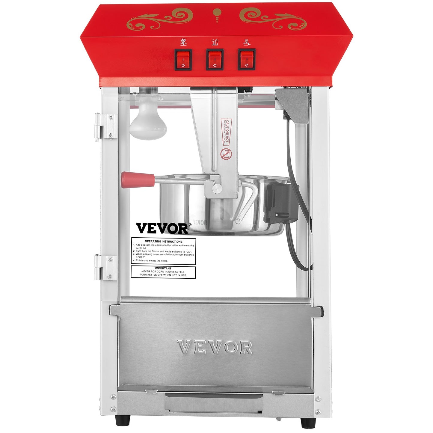 Popcorn Popper Machine Countertop Popcorn Maker 850W 8 Oz 48 Cups Red