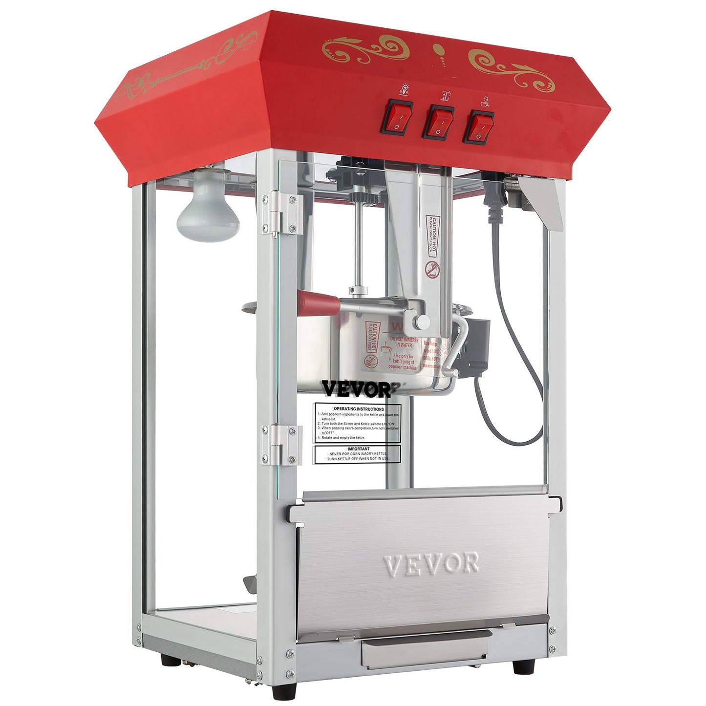 Popcorn Popper Machine Countertop Popcorn Maker 850W 8 Oz 48 Cups Red