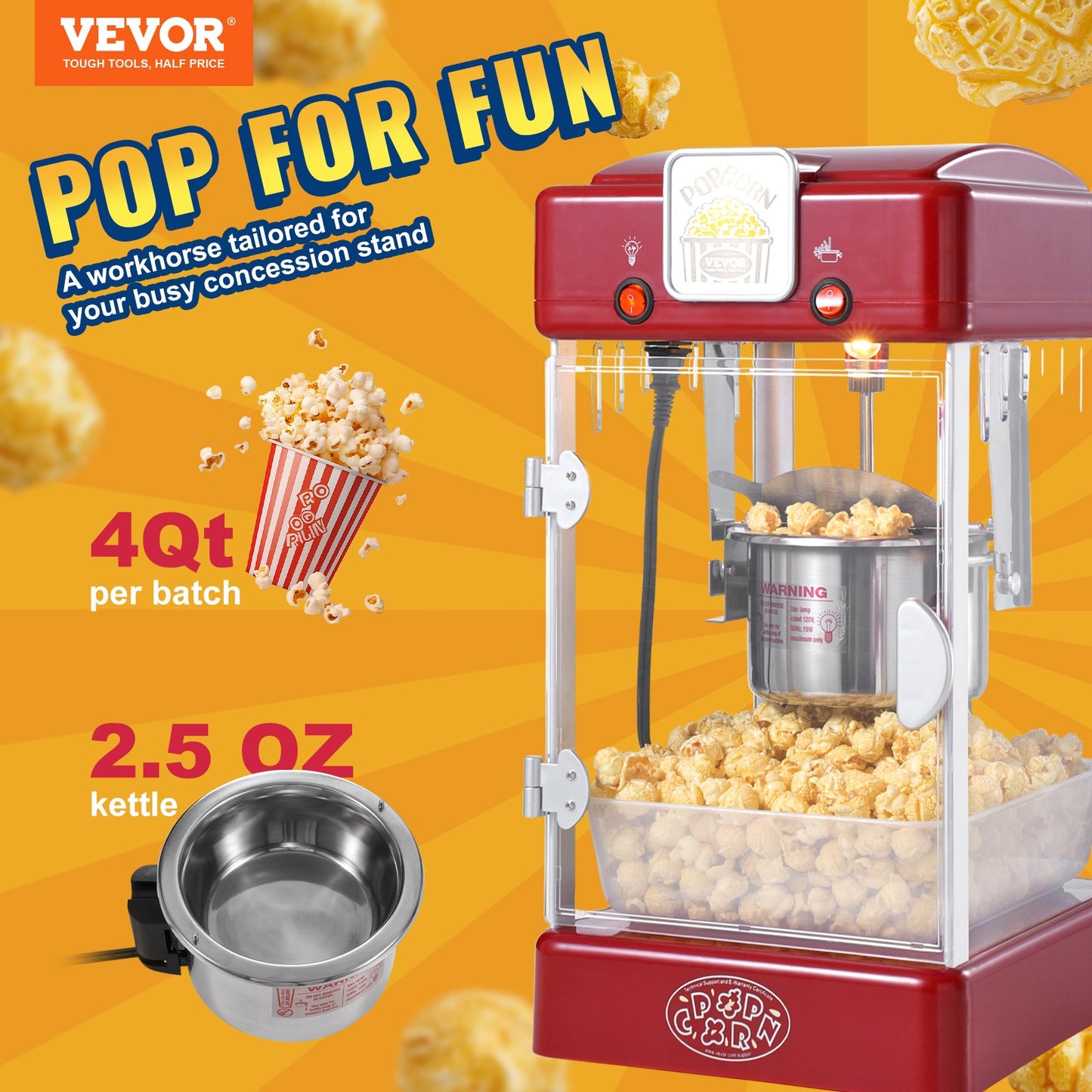 Popcorn Popper Machine Bordsskiva Popcorn Maker 300W 2,5 Oz Röd