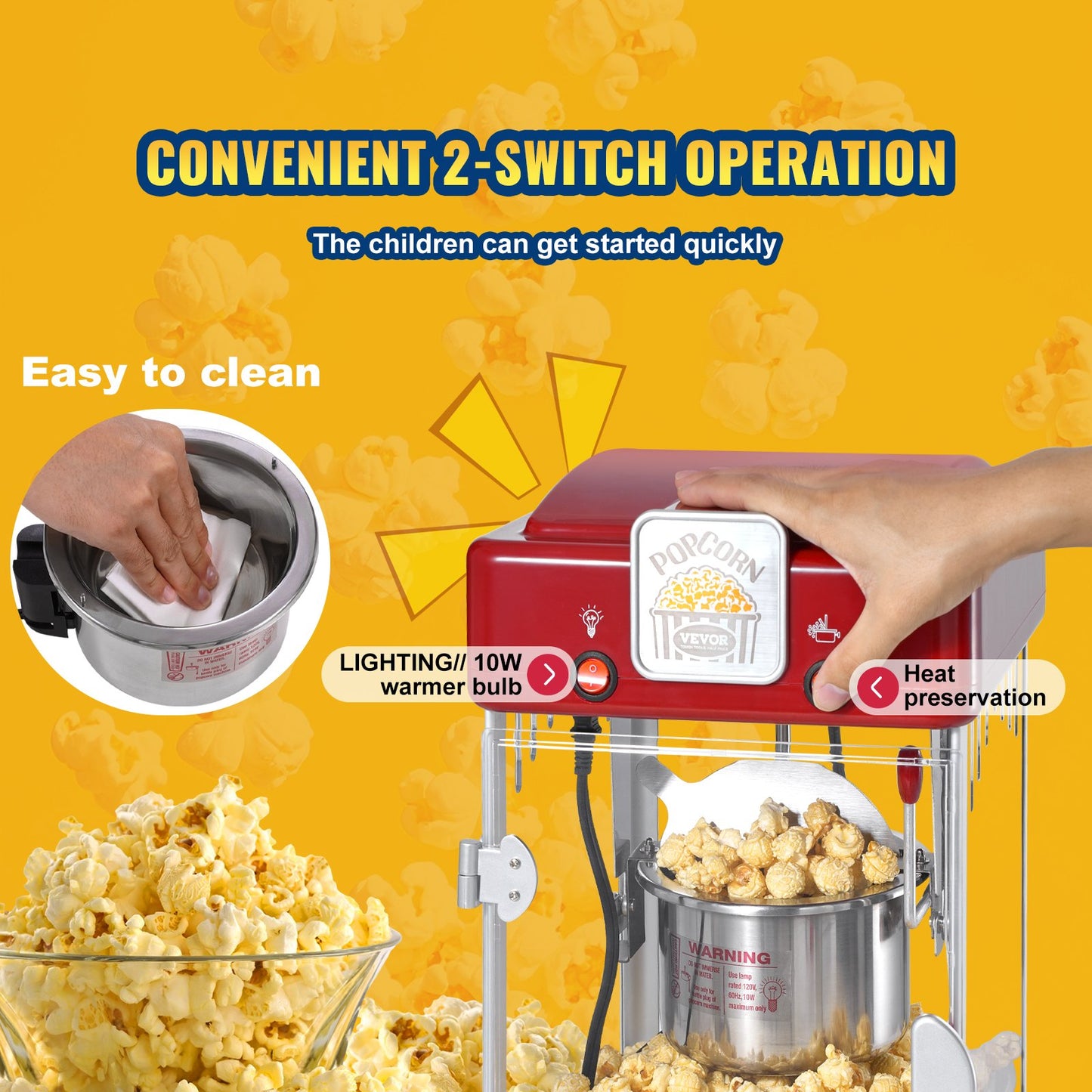 Popcorn Popper Machine Bordsskiva Popcorn Maker 300W 2,5 Oz Röd