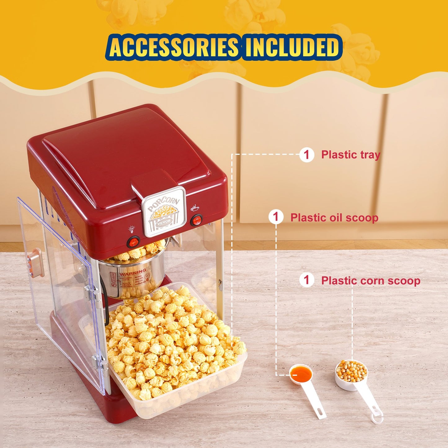 Popcorn Popper Machine Bordsskiva Popcorn Maker 300W 2,5 Oz Röd