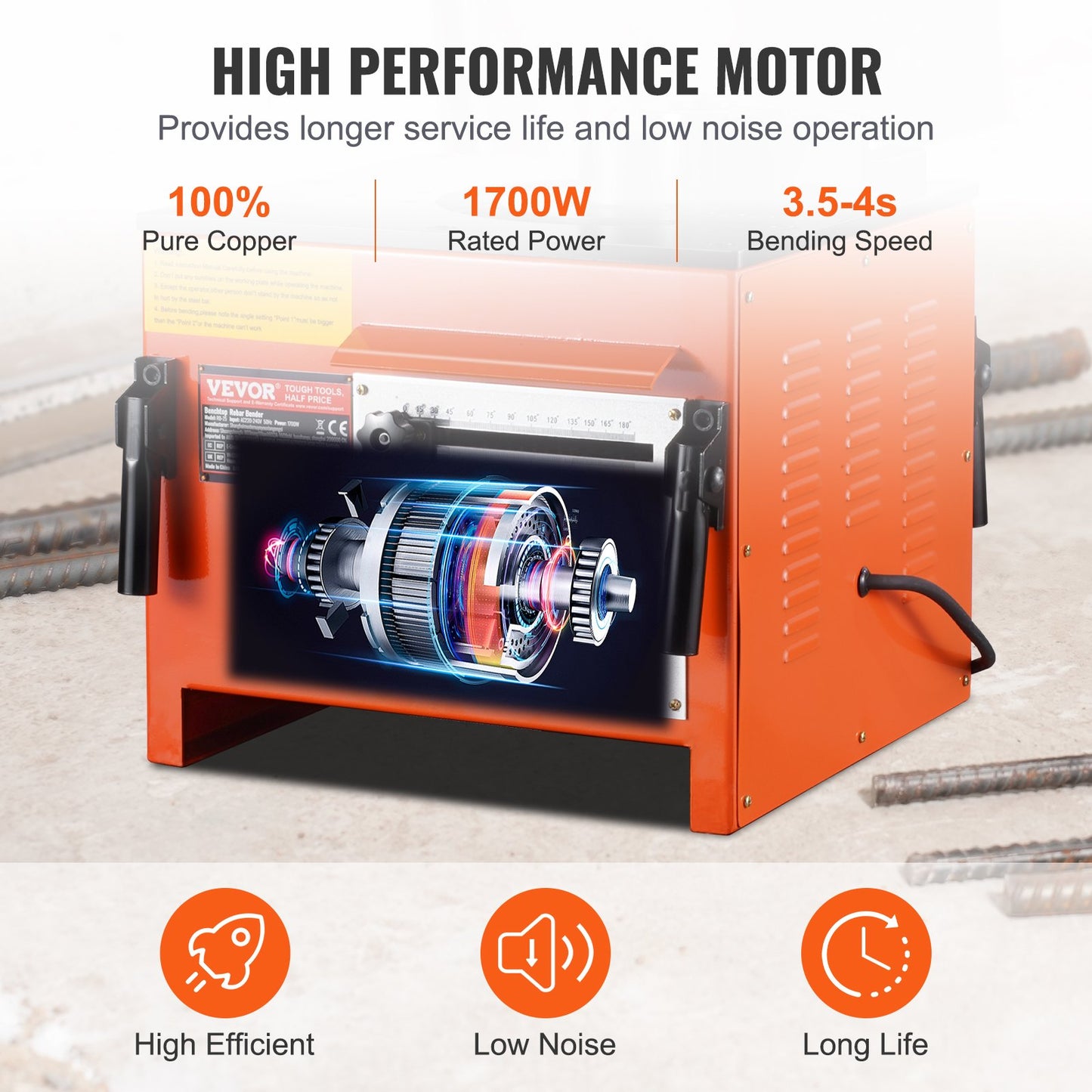 Benchtop elektrisk armeringsjärnsbockare 1700W 3 vinkel upp till 1 tum #8 (4-25 mm)