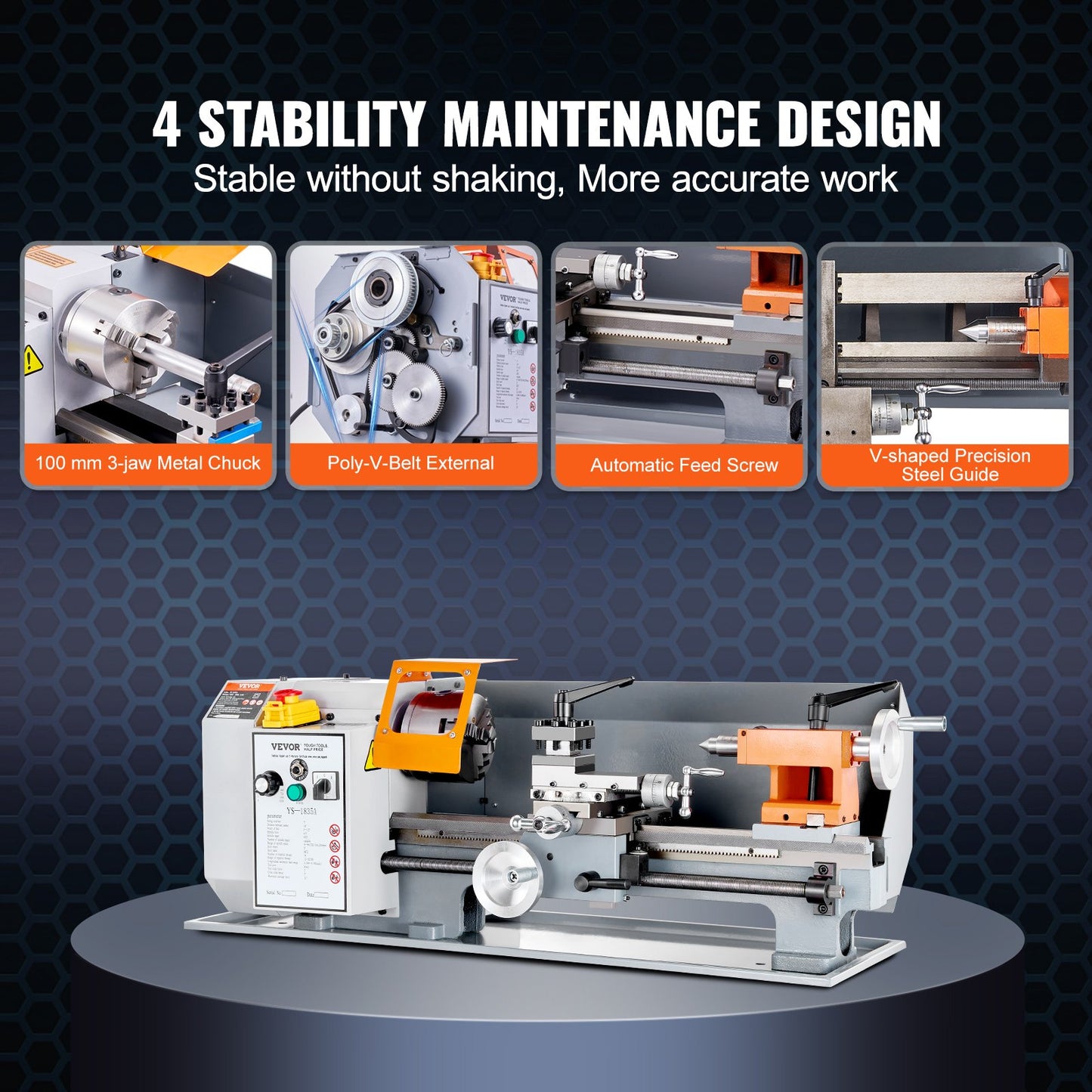 Metal Lathe, 7'' x 13.78'', Precision Benchtop Power Metal Lathe, 0-2200 rpm Continuously Variable Speed, 500W Brush Motor Metal Gears, with Toolbox for Machining Precision Parts