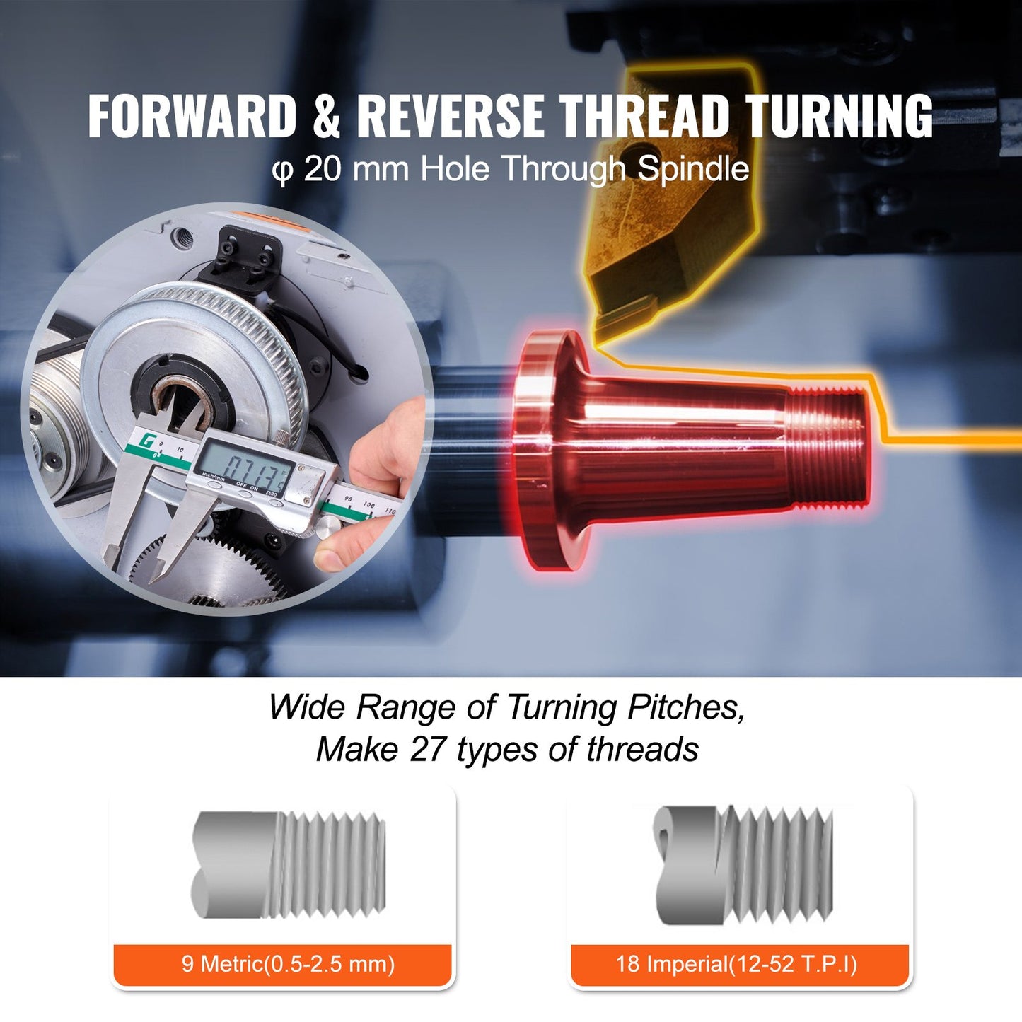 Metal Lathe, 7'' x 13.78'', Precision Benchtop Power Metal Lathe, 0-2200 rpm Continuously Variable Speed, 500W Brush Motor Metal Gears, with Toolbox for Machining Precision Parts