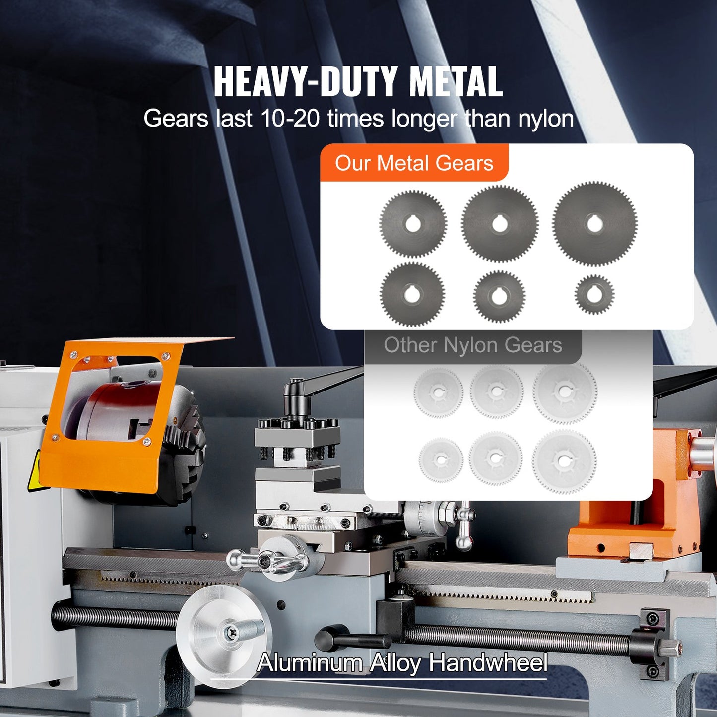 Metal Lathe, 7'' x 13.78'', Precision Benchtop Power Metal Lathe, 0-2200 rpm Continuously Variable Speed, 500W Brush Motor Metal Gears, with Toolbox for Machining Precision Parts