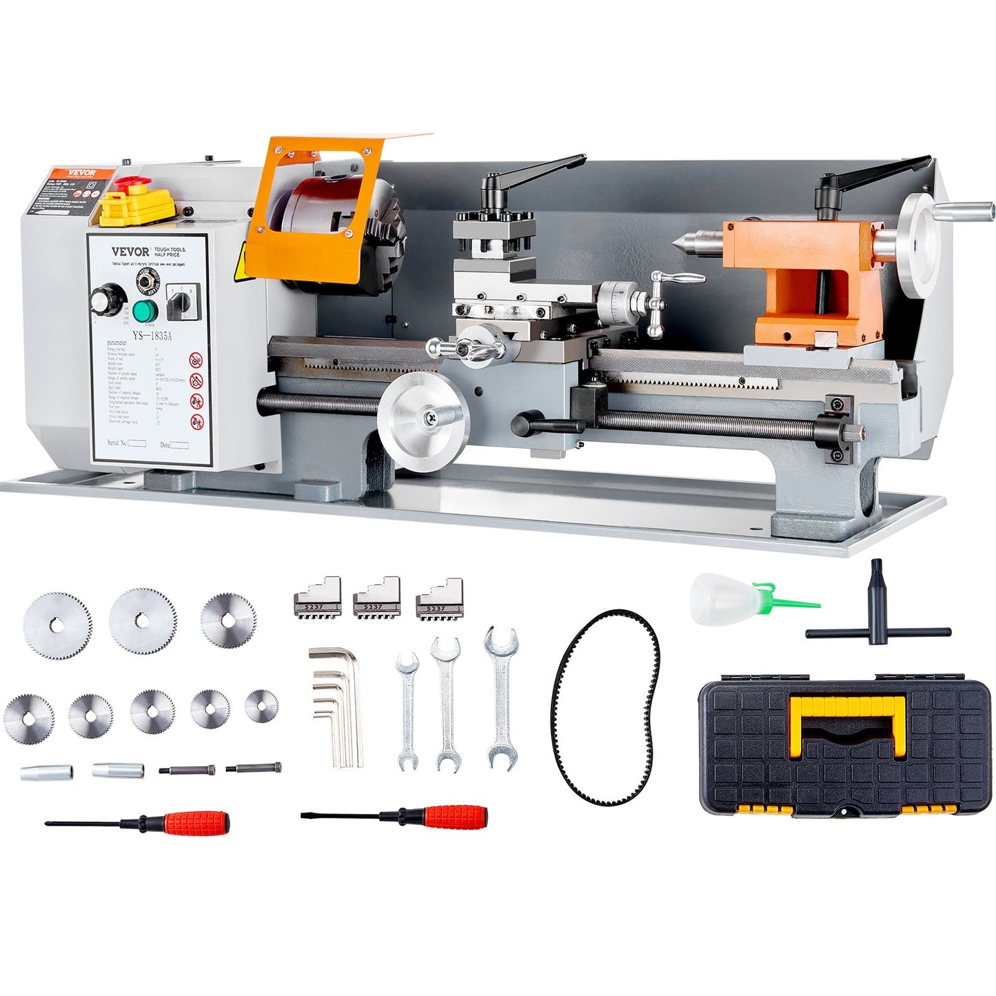 Metal Lathe, 7'' x 13.78'', Precision Benchtop Power Metal Lathe, 0-2200 rpm Continuously Variable Speed, 500W Brush Motor Metal Gears, with Toolbox for Machining Precision Parts