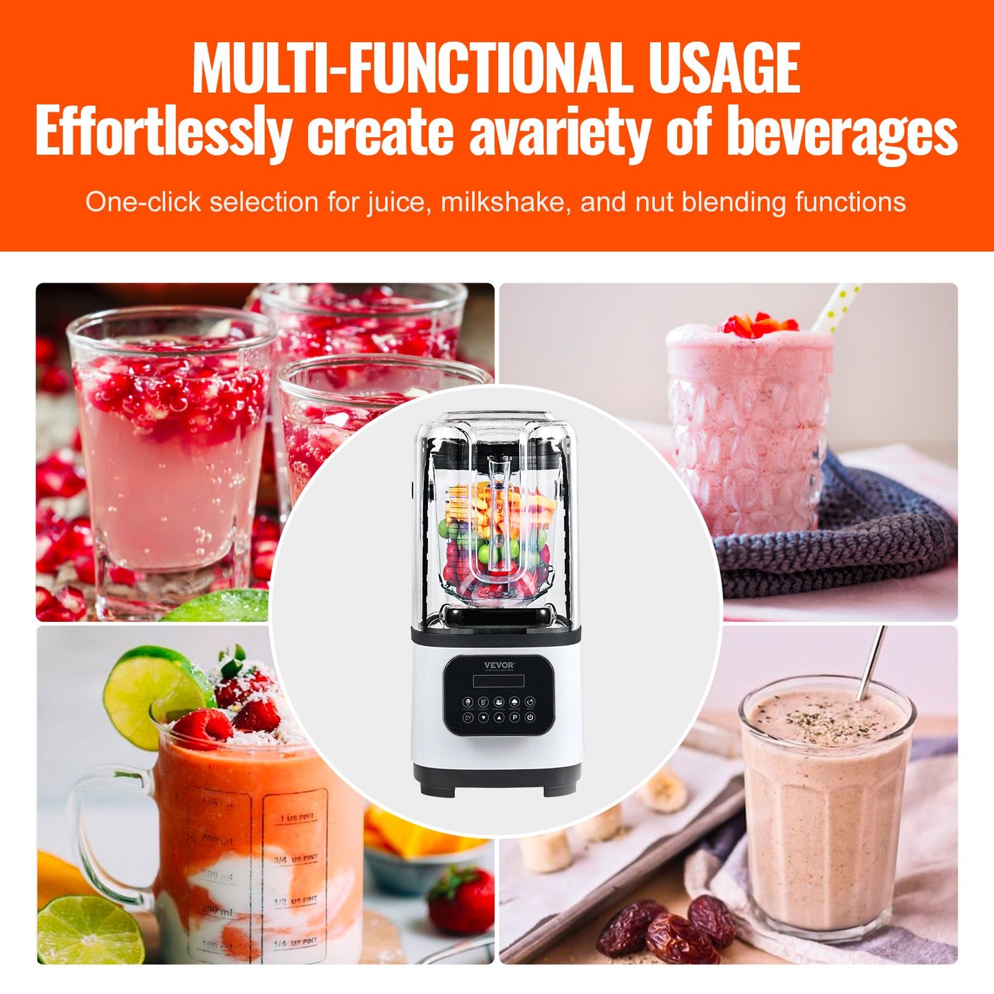 Professional Blender Commercial Countertop Blenders 68 oz Smoothies Shakes