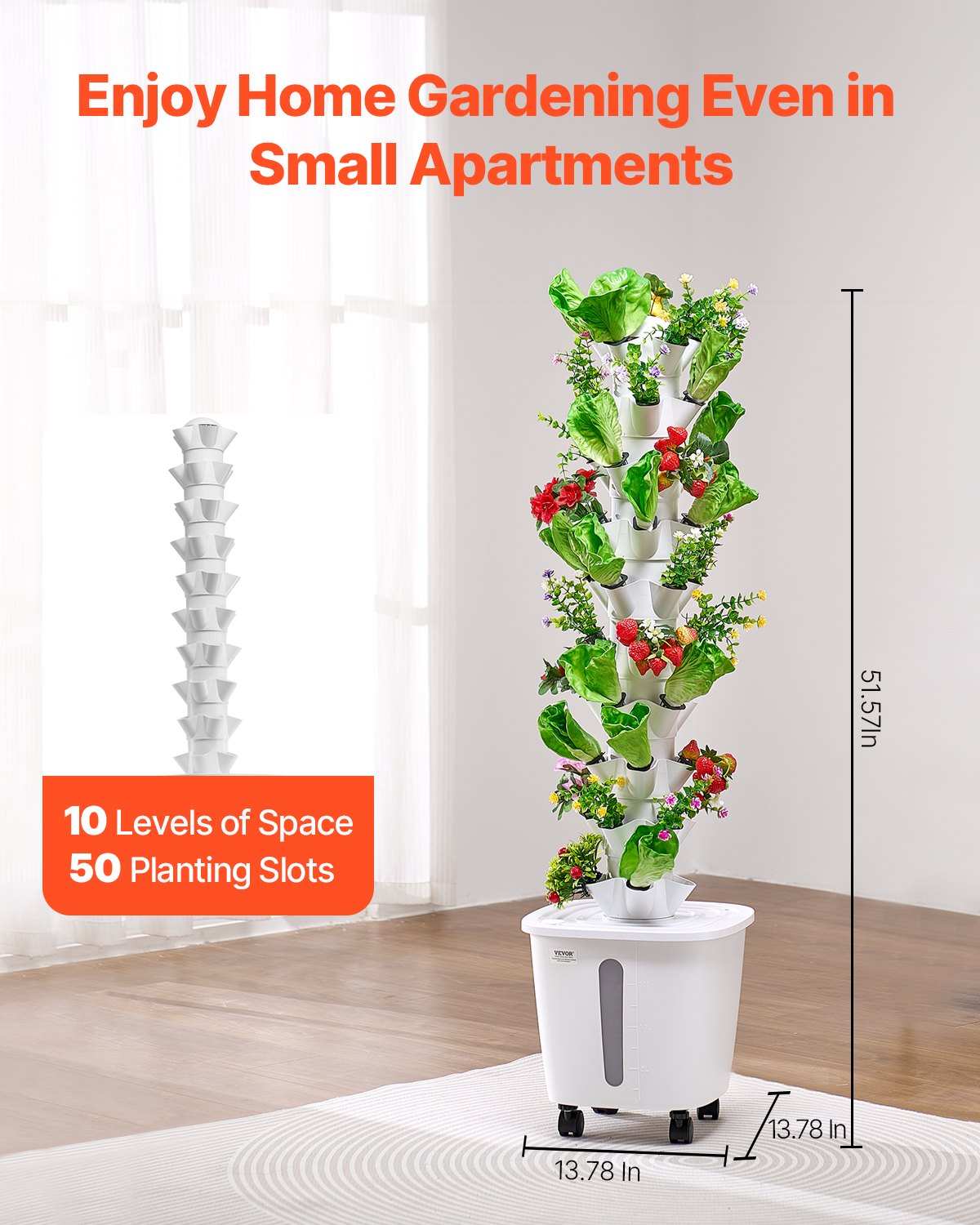 Hydroponic odlingssystem med hjul 50 pods Hydroponic Tower Garden