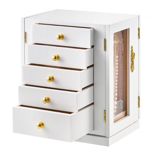 Jewelry Box 360° Rotating Jewelry Storage with 5 Spacious Drawers White
