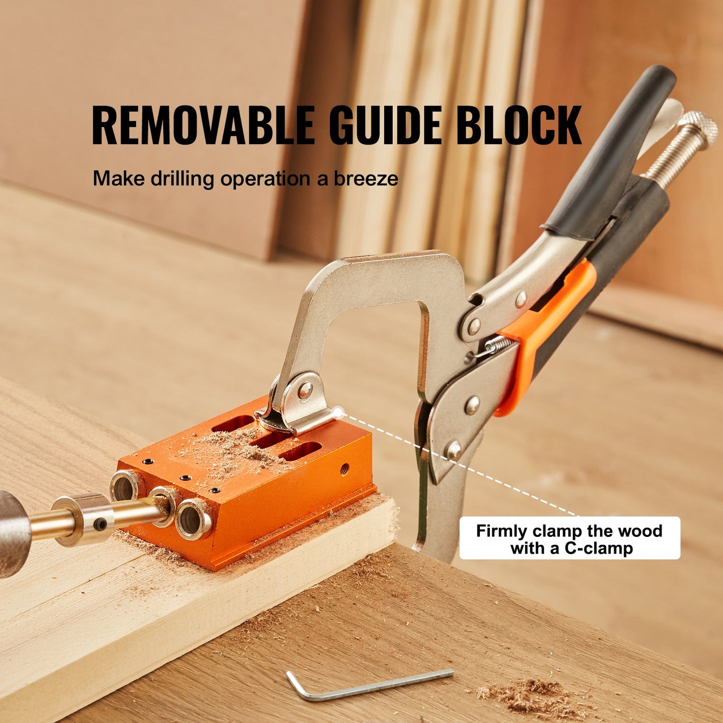Pocket Hole Jig Kit, 34 st Pocket Hole Jig System med 11" C-klämma, fixtur, stegborrar, skiftnycklar, borrstoppringar, fyrkantiga drivbits, verktygslåda, för DIY snickeriprojekt, justerbar