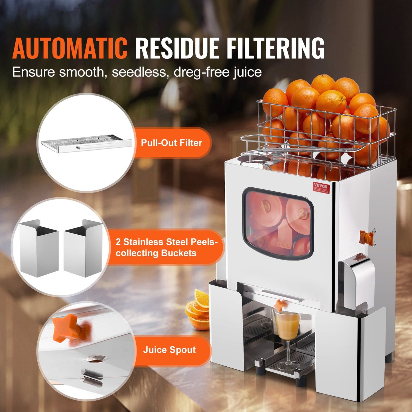 Commercial Orange Juicer Machine 120W Rostfritt Stål Presspress Extraktor
