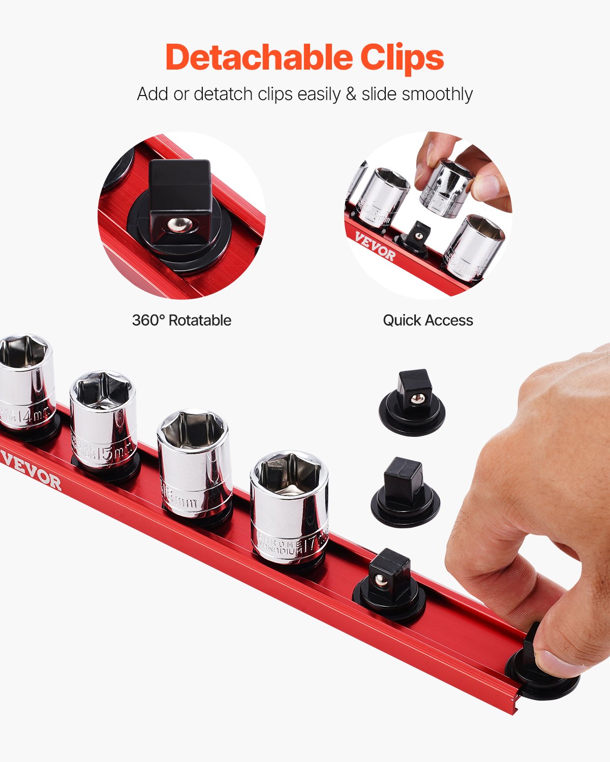 Socket Organizer Rail Set 3PCS Aluminum Socket Organizers with 40 clips