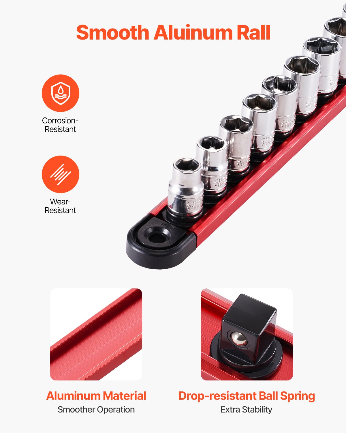 Socket Organizer Rail Set 3PCS Aluminum Socket Organizers with 40 clips