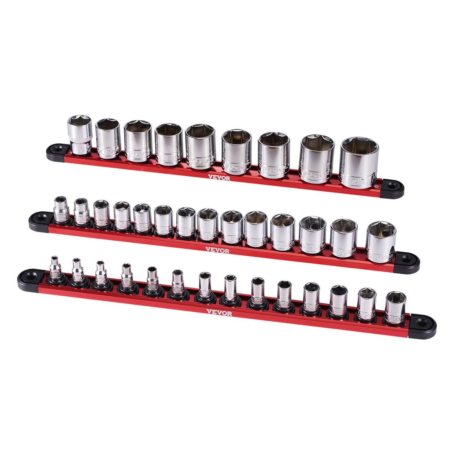 Socket Organizer Rail Set 3PCS Aluminum Socket Organizers with 40 clips
