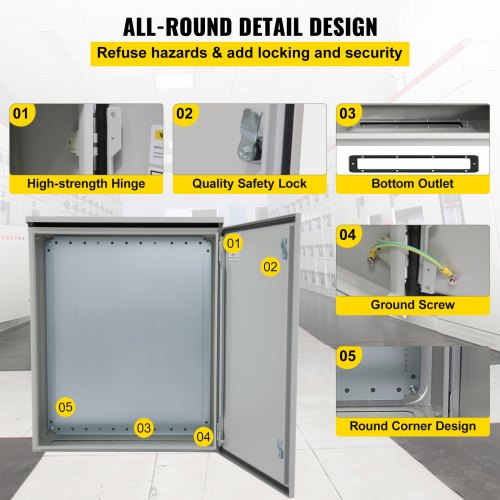 Elektrisches Gehäuse, 60 x 60 x 30 cm, UL-zertifiziertes NEMA 4-Außengehäuse, IP65 wasserdichter und staubdichter Anschlusskasten aus kaltgewalztem Kohlenstoffstahl mit Scharnieren für den Innen- und Außenbereich, mit Regenschutz | EU