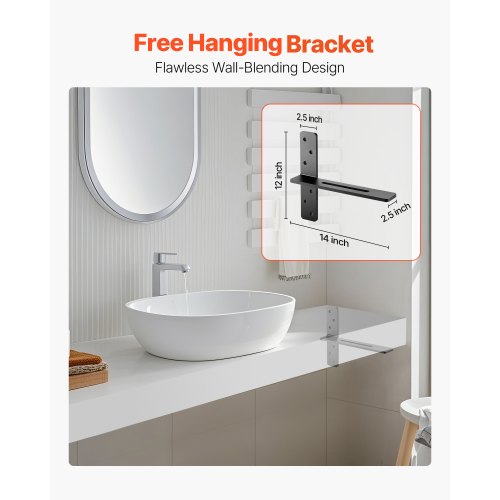 2 shelf brackets 14 inch / 355.6 mm heavy duty floating shelf brackets