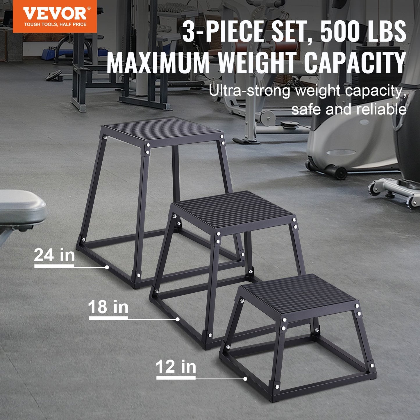 Plyometrische Sprungboxen, 12/18/24 Zoll Plyo-Box, Plattform- und Sprung-Agility-Box, Anti-Rutsch-Fitness-Übungs-Step-Up-Box-Set für das Heim-Fitnessstudio-Workout, Cardio-Krafttraining, Schwarz