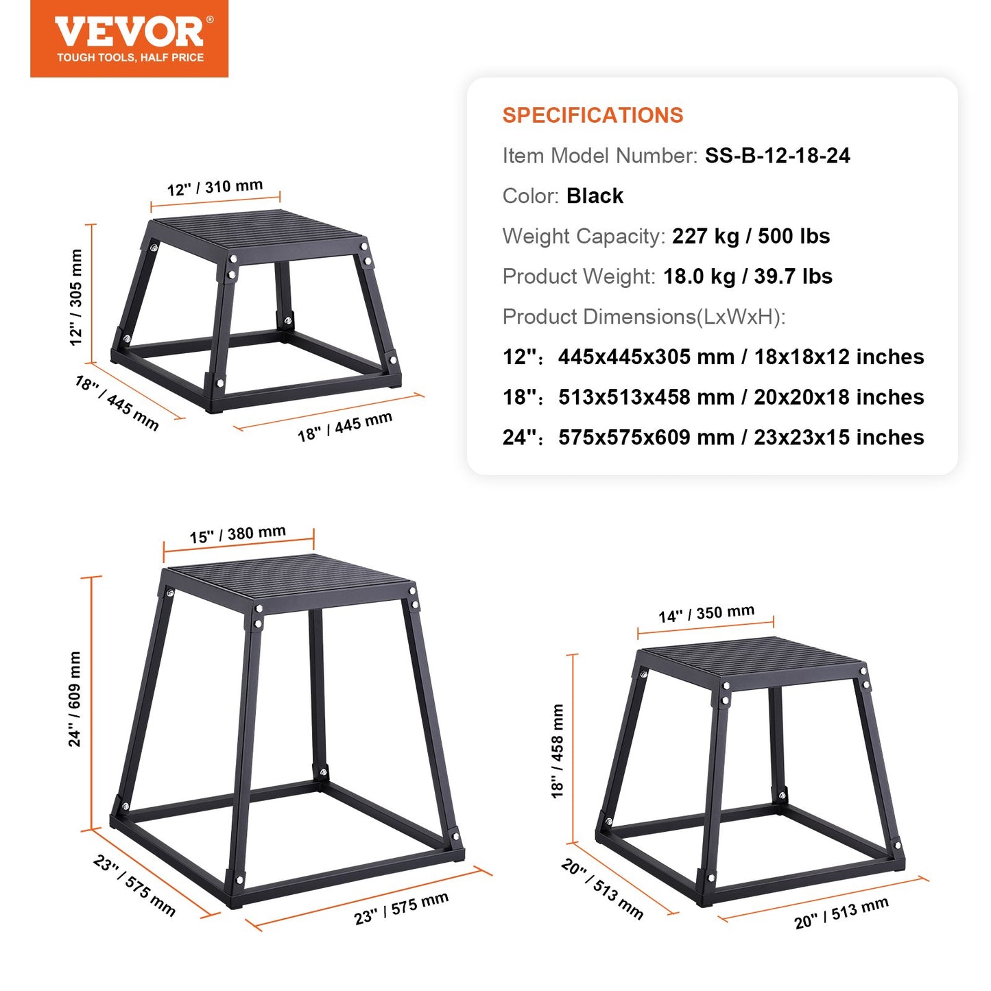 Plyometrische Sprungboxen, 12/18/24 Zoll Plyo-Box, Plattform- und Sprung-Agility-Box, Anti-Rutsch-Fitness-Übungs-Step-Up-Box-Set für das Heim-Fitnessstudio-Workout, Cardio-Krafttraining, Schwarz