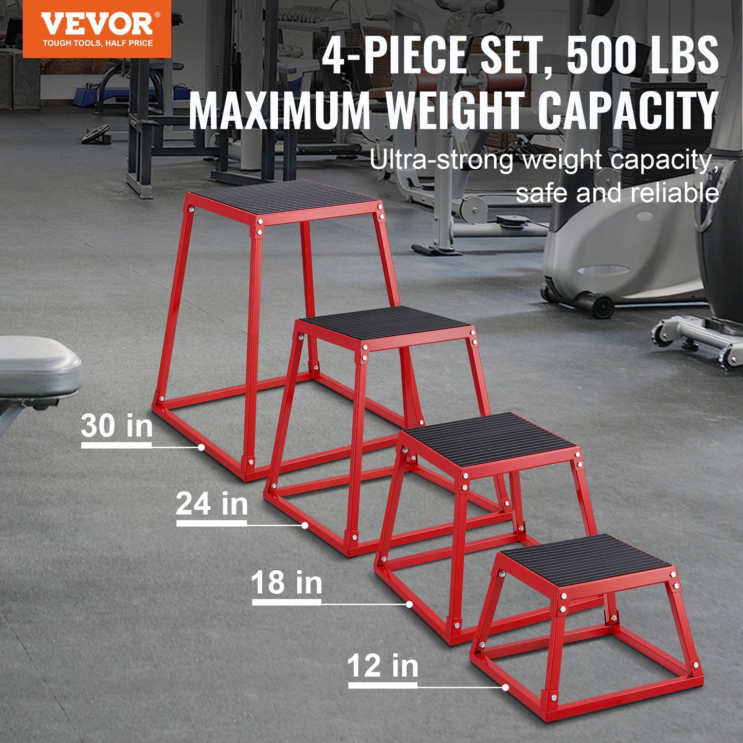 Plyometric Jump Boxes, 12/18/24/30 Inch Plyo Box, Platform and Jumping Agility Box, Anti-Slip Fitness Exercise Step Up Box Set for Home Gym Workout, Cardio Strength Training, Red